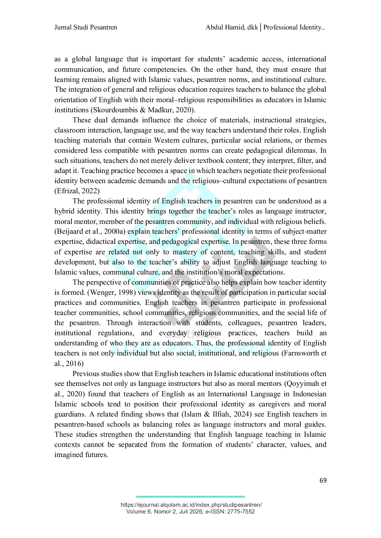 JURIS Professional Identity of High School English Teachers in Islamic Boarding Schools