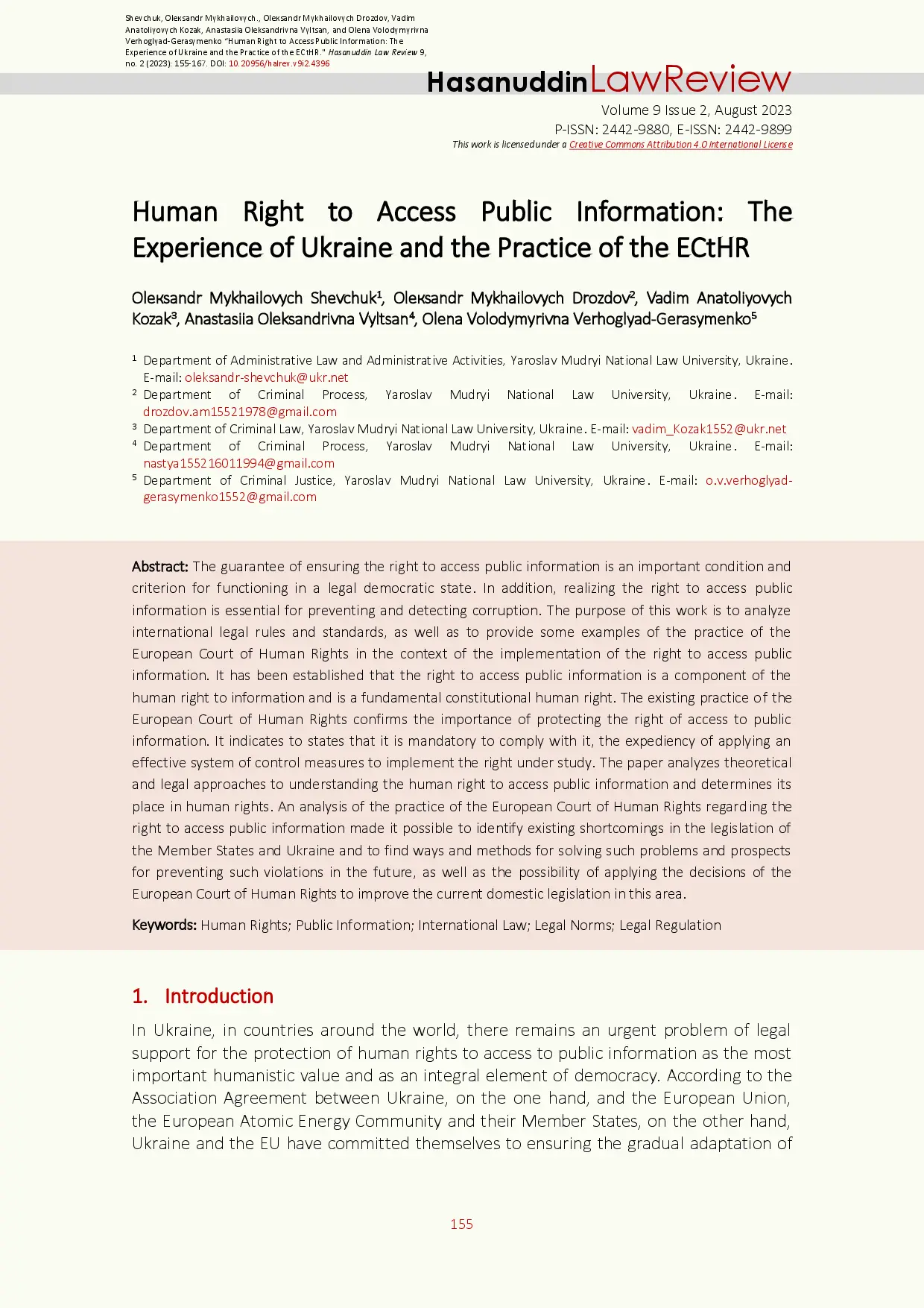 juris Human Right to Access Public Information The Experience of Ukraine and the Practice of the ECtHR