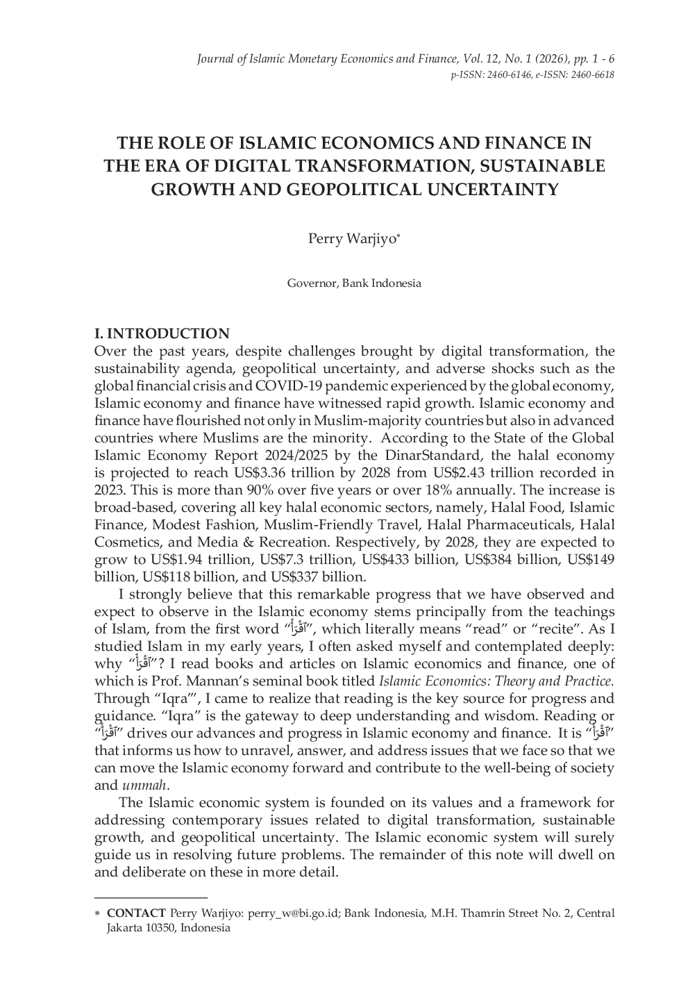 JURIS The Role of Islamic Economics and Finance in the Era of Digital Transformation Sustainable Growth and Geopolitical Uncertainty