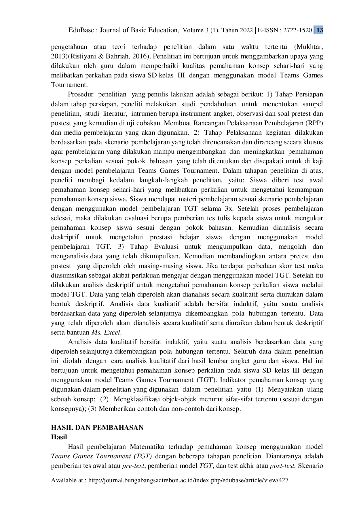 JURIS Peningkatan Pemahaman Konsep Matematika Pada Siswa SD dengan Menggunakan Model Teams Games Tournament TGT