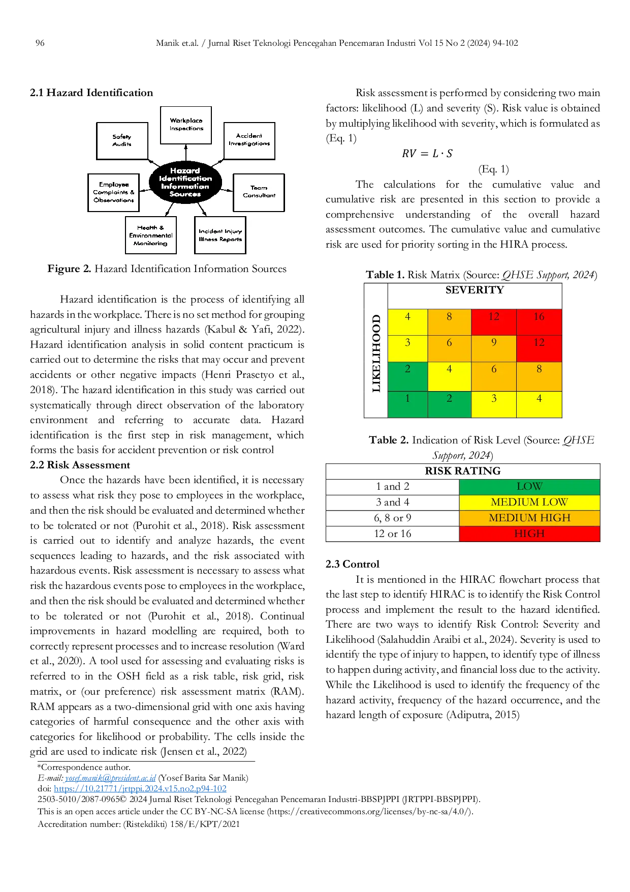 JURIS Hazard Identification Risk Assessment and Control HIRAC on Water Solid Contents Determination at Environmental Chemistry Laboratory of President University
