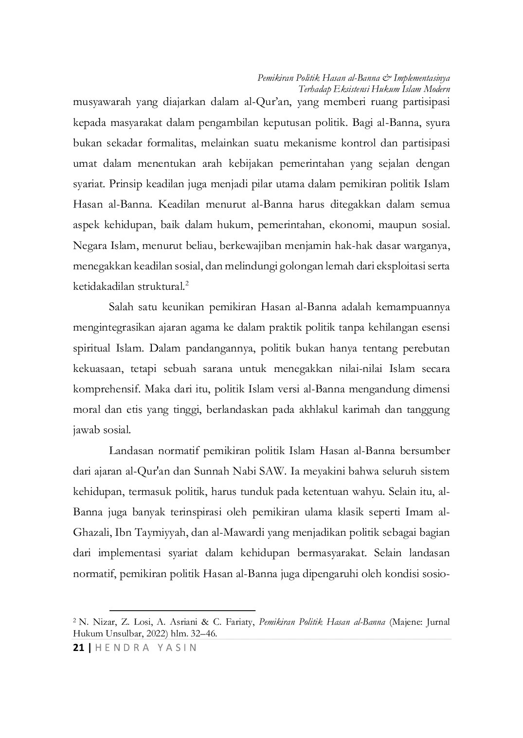 JURIS Pemikiran Politik Hasan Al Banna Implementasinya Terhadap Eksistensi Hukum Islam Modern