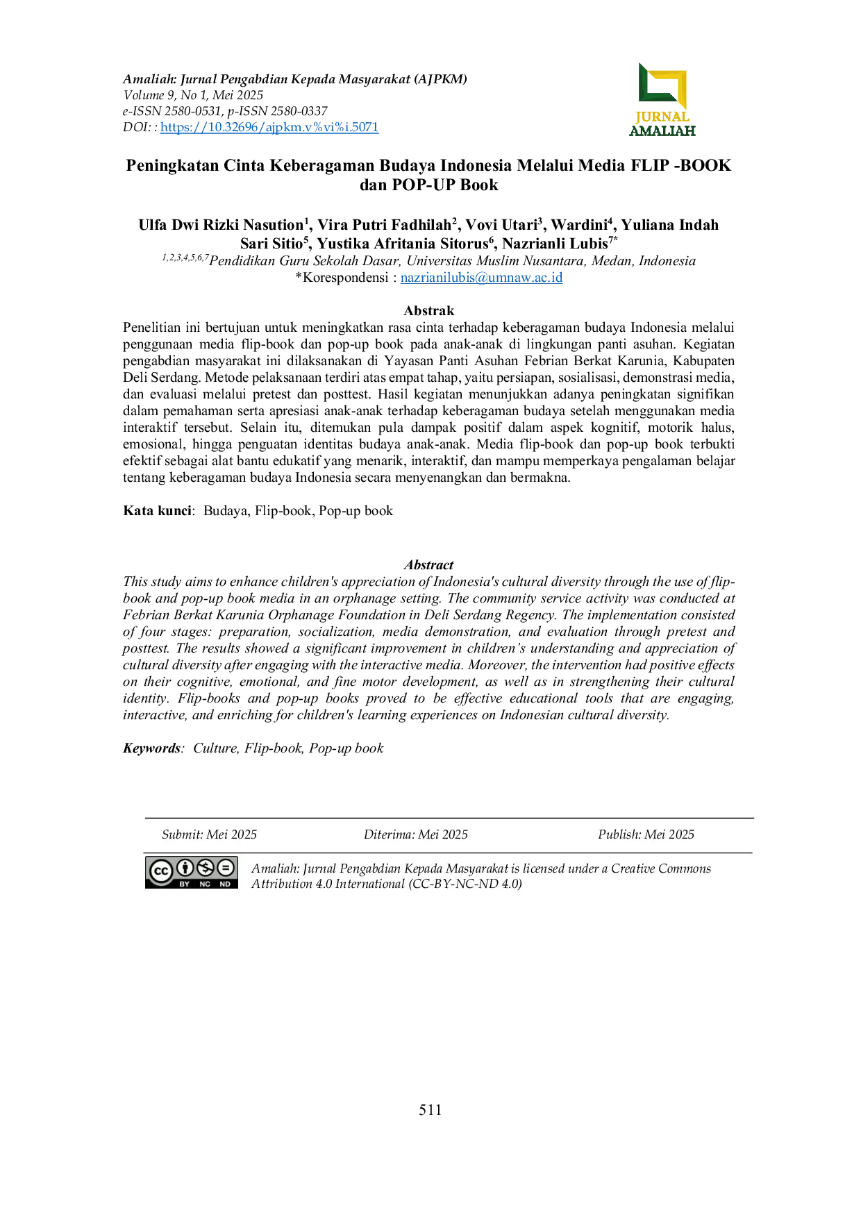 JURIS Increasing Love For Indonesian Cultural Diversity Through FLIP BOOK And POP UP BOOK Media