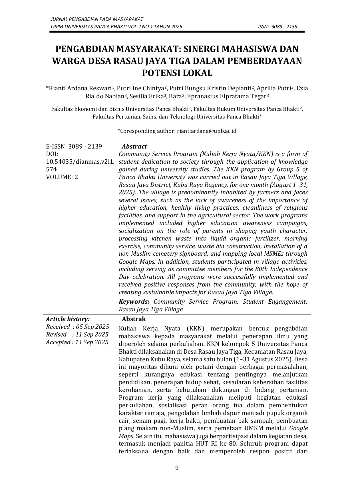 JURIS PENGABDIAN MASYARAKAT SINERGI MAHASISWA DAN WARGA DESA RASAU JAYA TIGA DALAM PEMBERDAYAAN POTENSI LOKAL