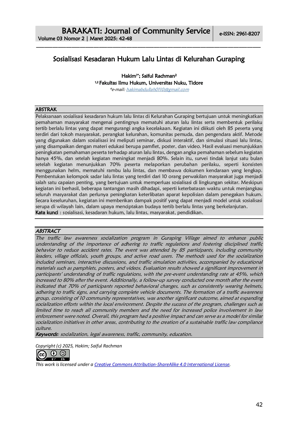 JURIS Sosialisasi Kesadaran Hukum Lalu Lintas di Kelurahan Guraping