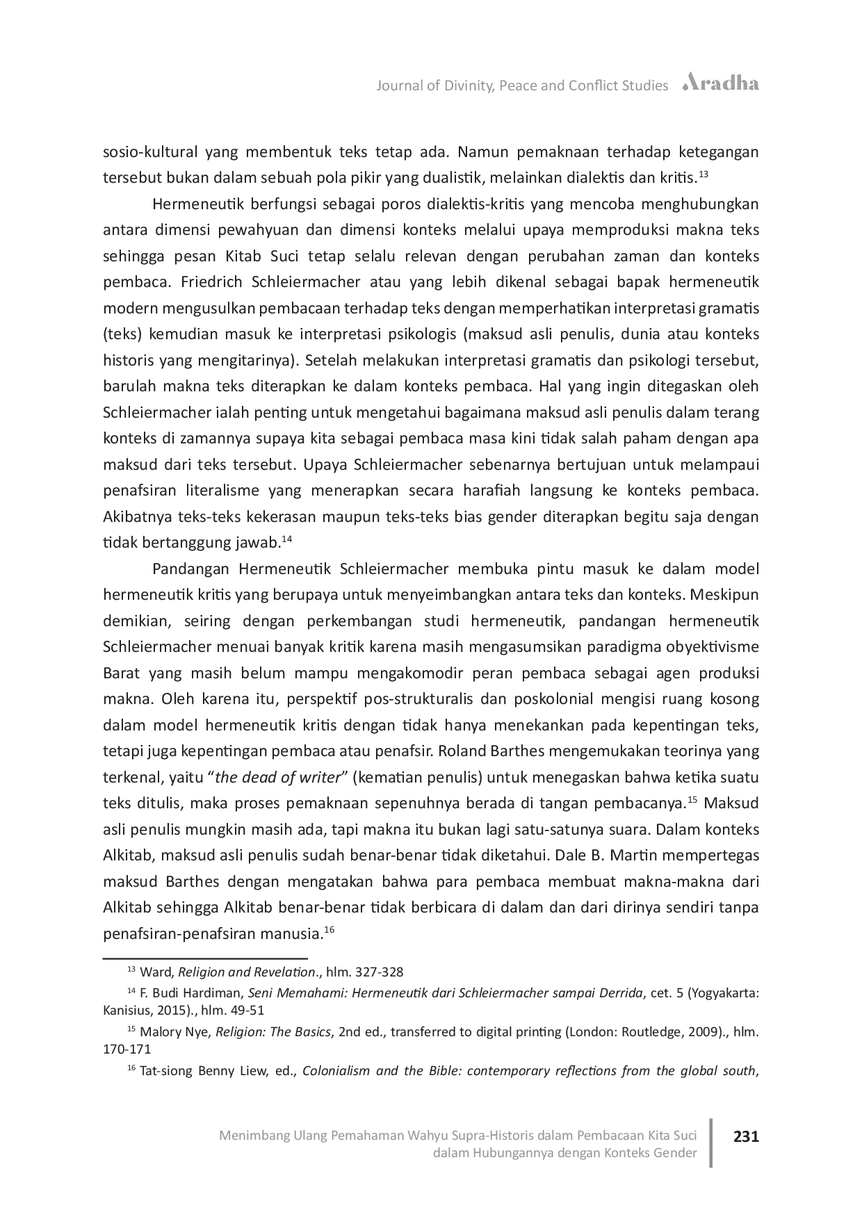 JURIS Menimbang Ulang Pemahaman Wahyu Supra Historis dalam Pembacaan Kita Suci dalam Hubungannya dengan Konteks Gender