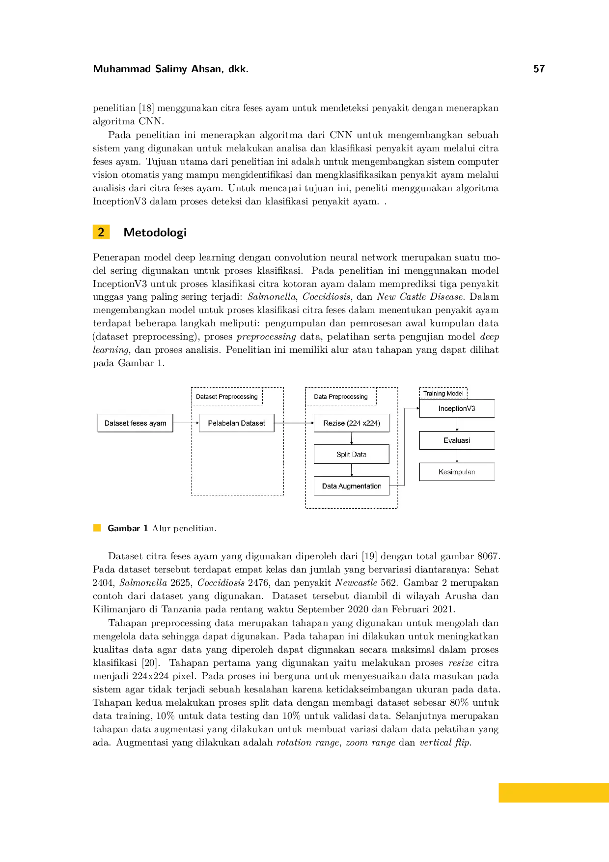 JURIS Implementation of the InceptionV3 model in the classification of chicken diseases
