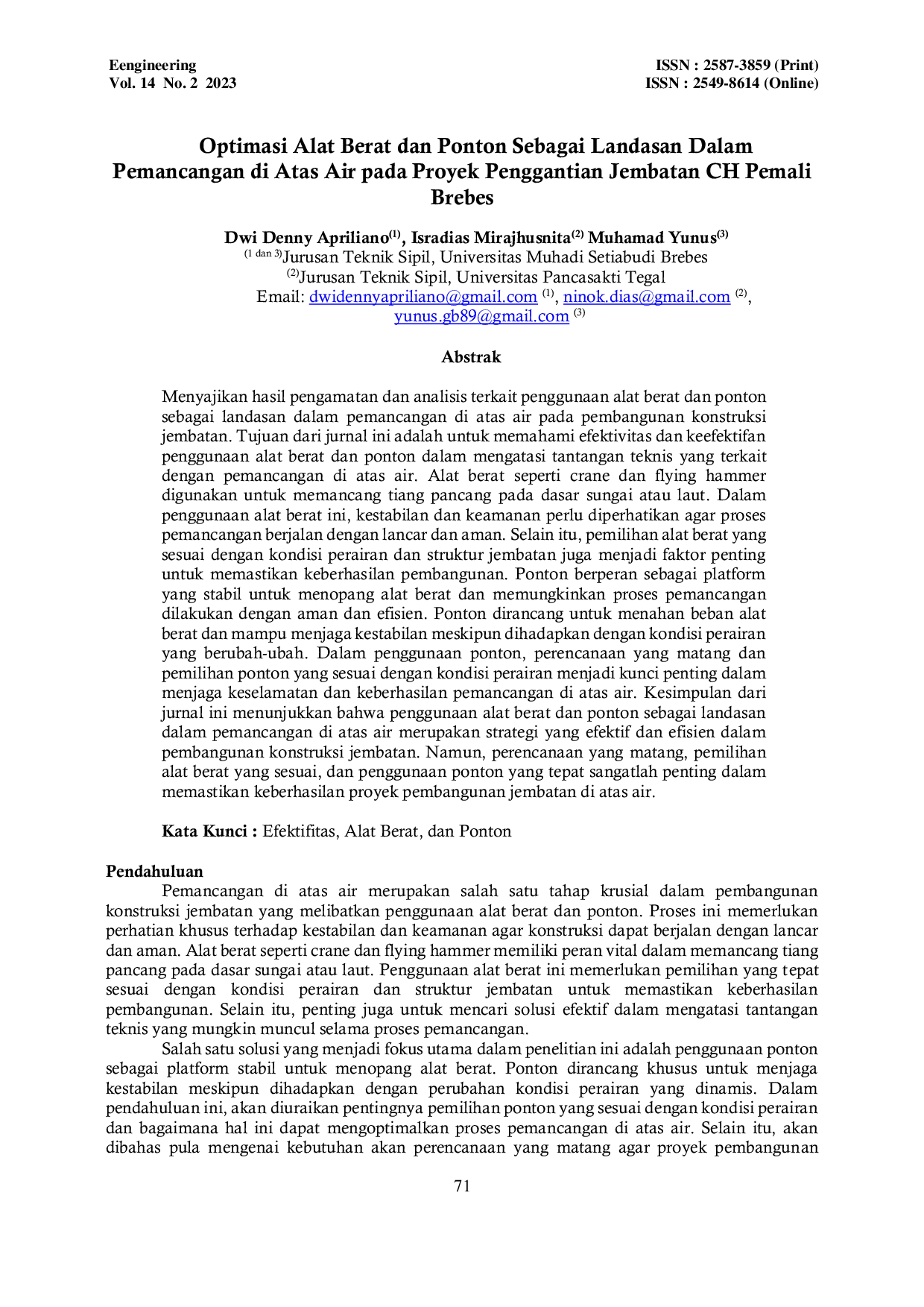 JURIS Optimasi Alat Berat dan Ponton Sebagai Landasan Dalam Pemancangan di Atas Air pada Proyek Penggantian Jembatan CH Pemali Brebes