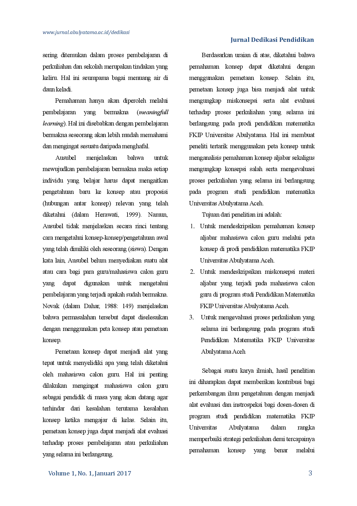 juris Analisis Pemahaman Konsep Aljabar Mahasiswa Calon Guru Melalui Peta Konsep Pada Program Studi Pendidikan Matematika Universitas Abulyatama Aceh