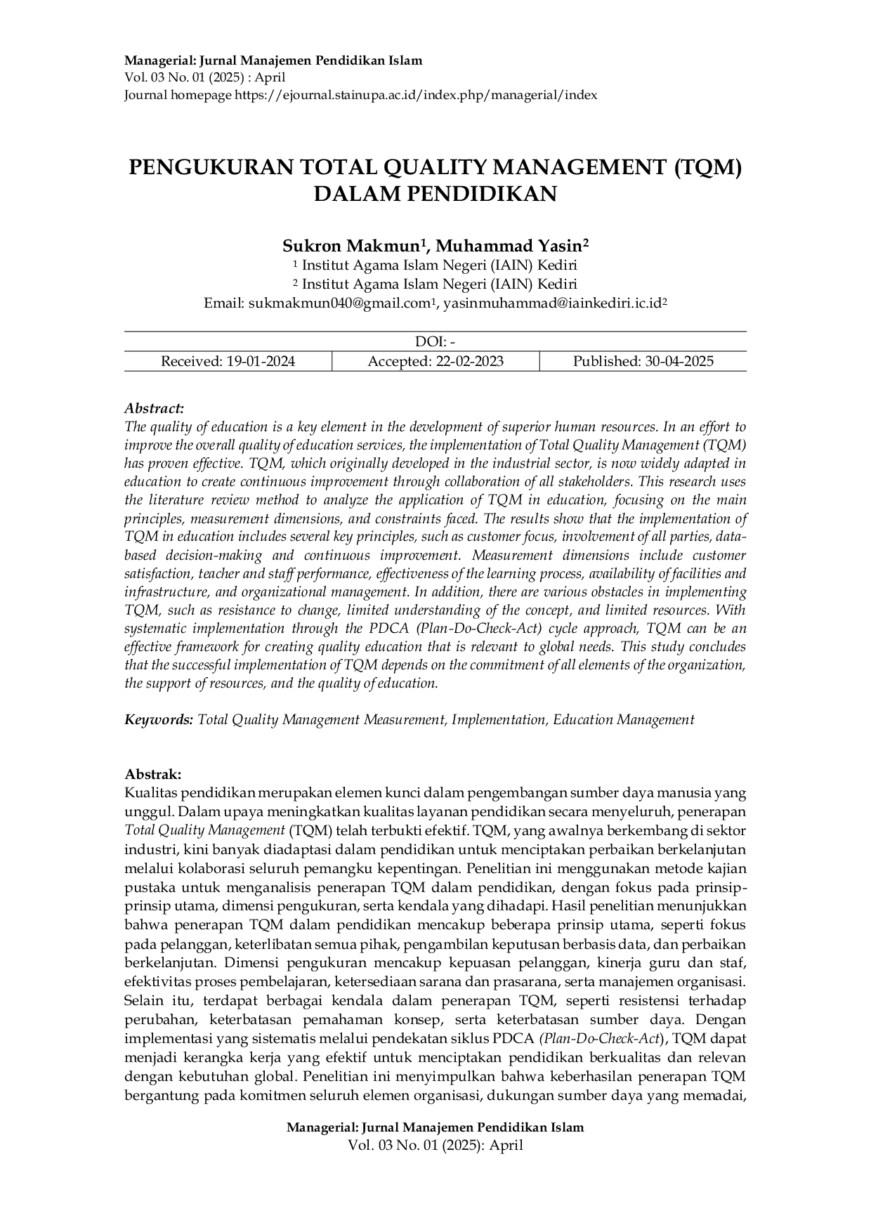 JURIS Pengukuran Total Quality Management Dalam Pendidikan