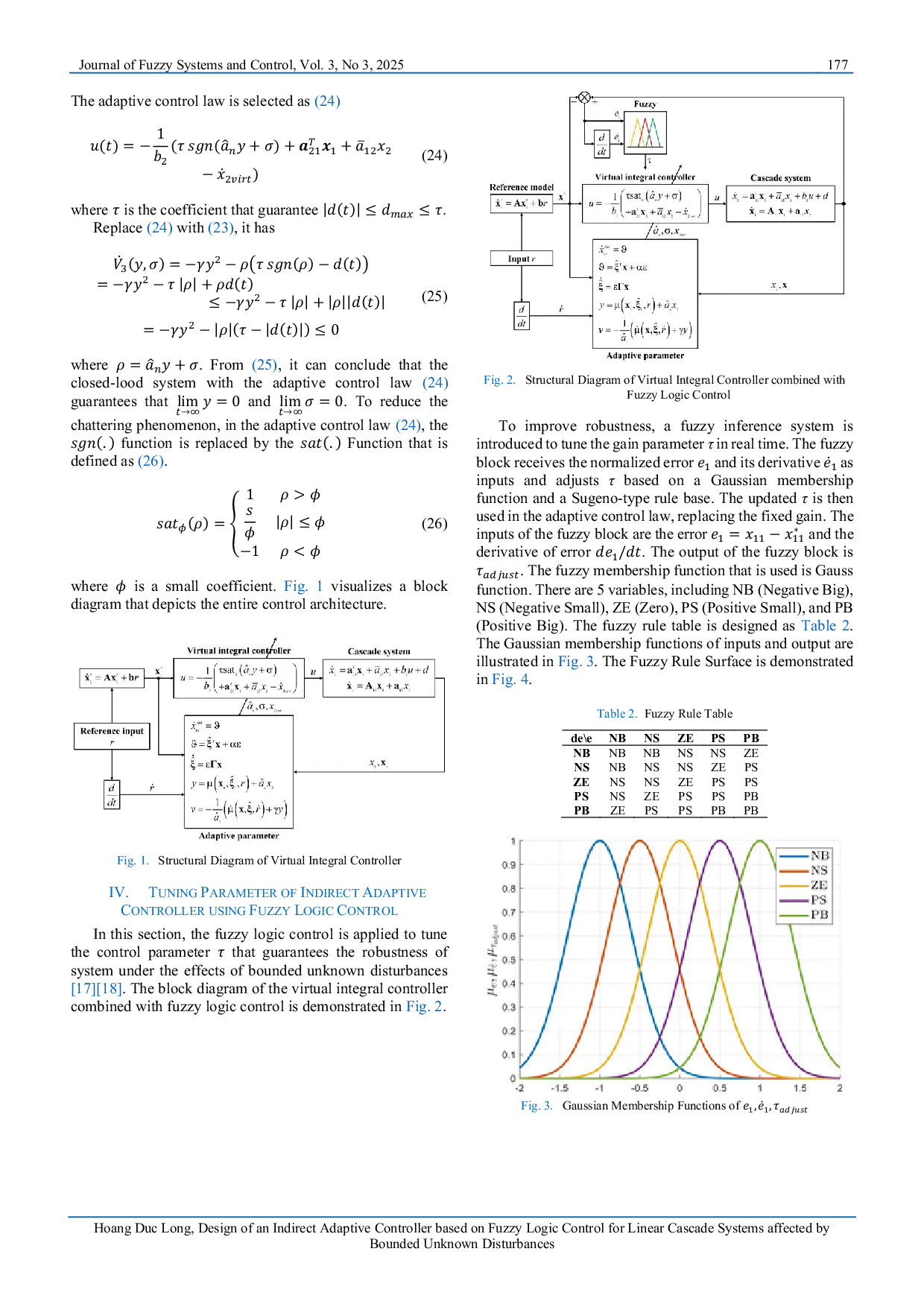 JURIS Design of an Indirect Adaptive Controller Based on Fuzzy Logic Control for Linear Cascade Systems Affected by Bounded Unknown Disturbances