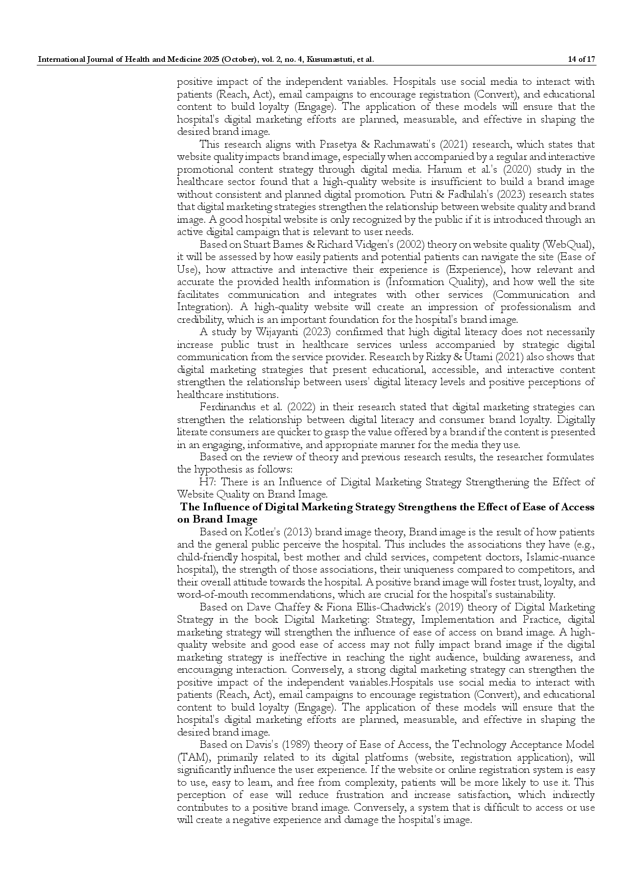juris The Strategic Role of Digital Marketing in Moderating the Influence of Digital Literacy Website Quality and Ease of Access on the Brand Image