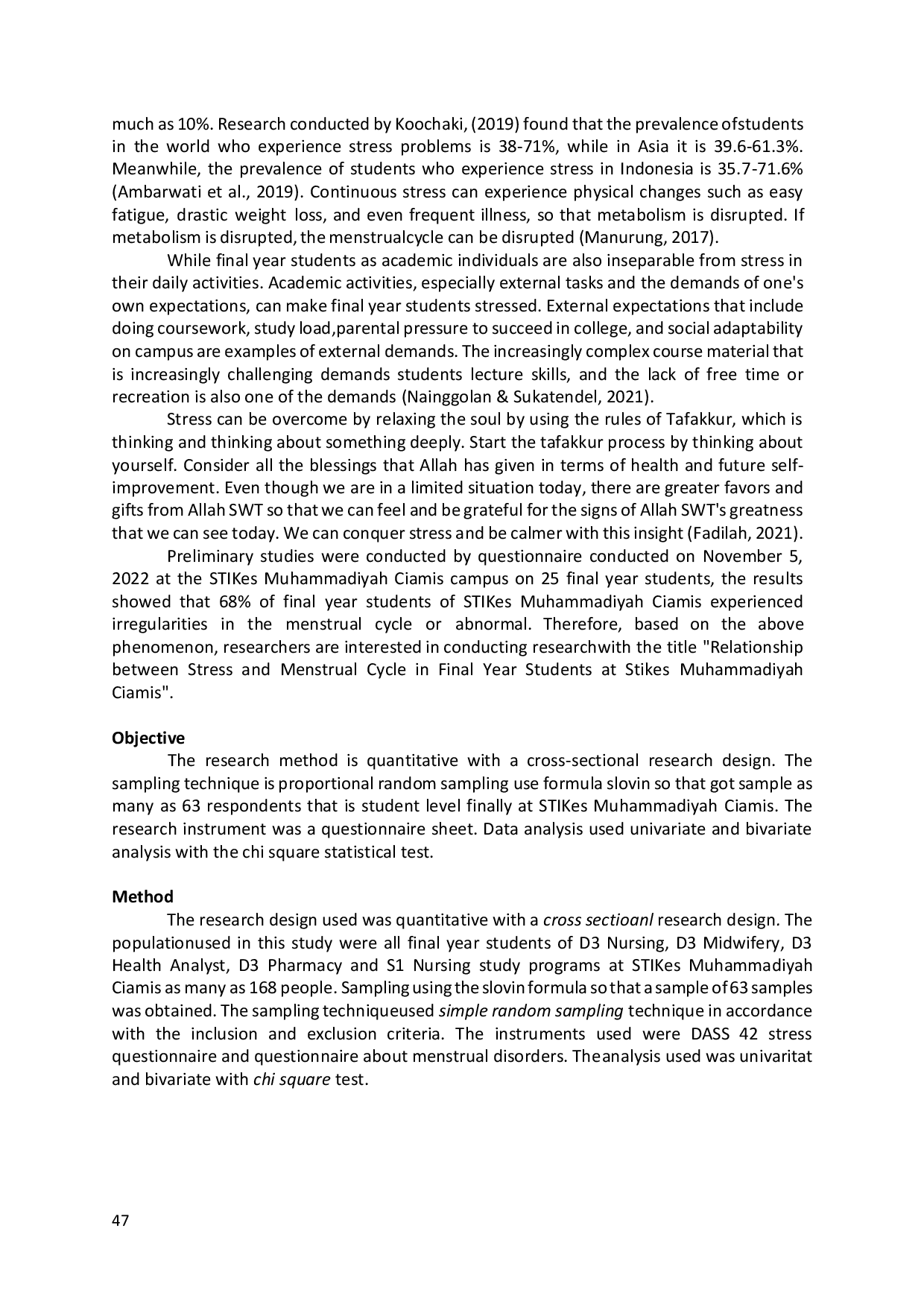 JURIS The Relationship Between Stress Level and Menstrual Cycle in Final Year Students
