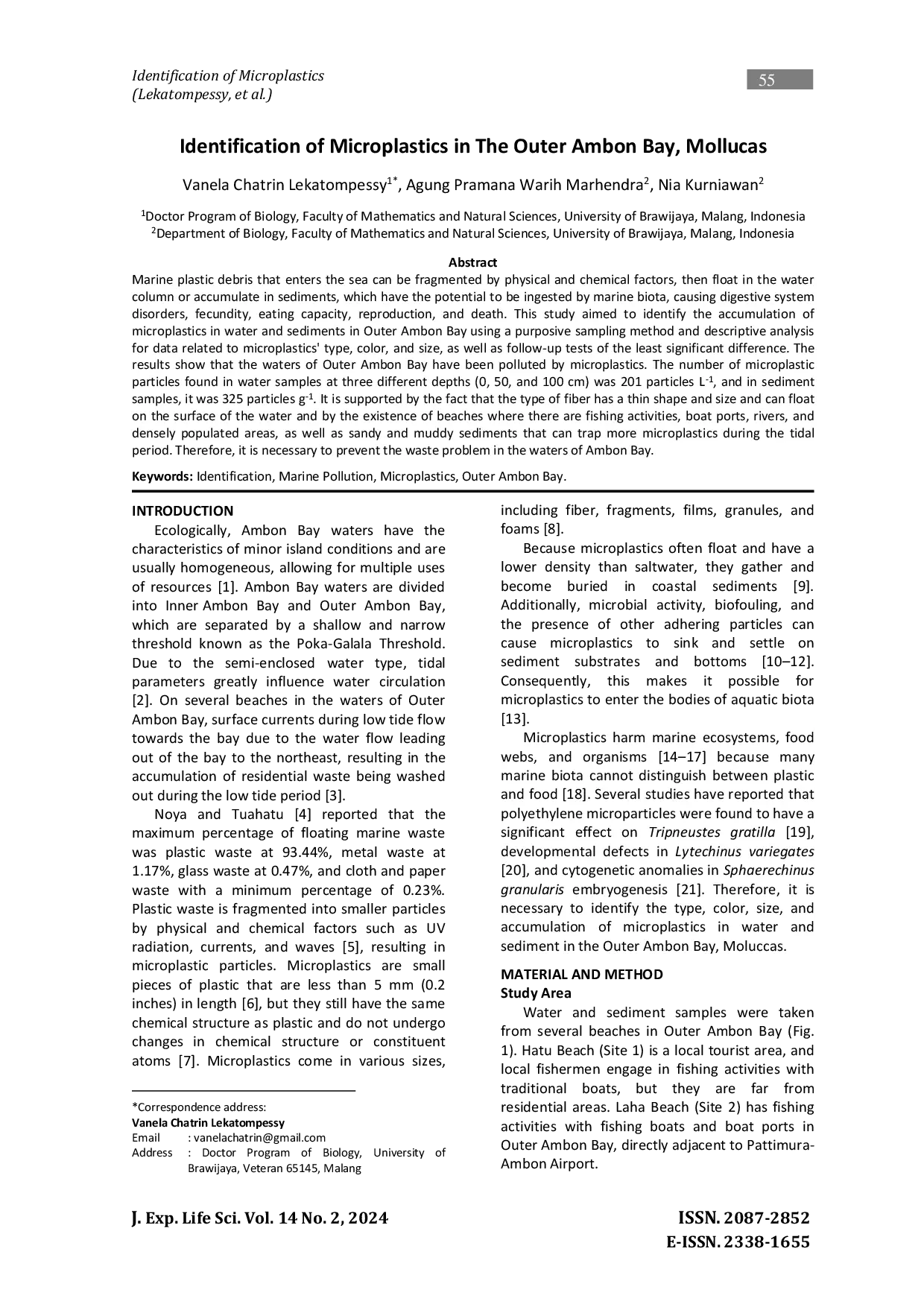 JURIS Identification of Microplastics in The Outer Ambon Bay Mollucas