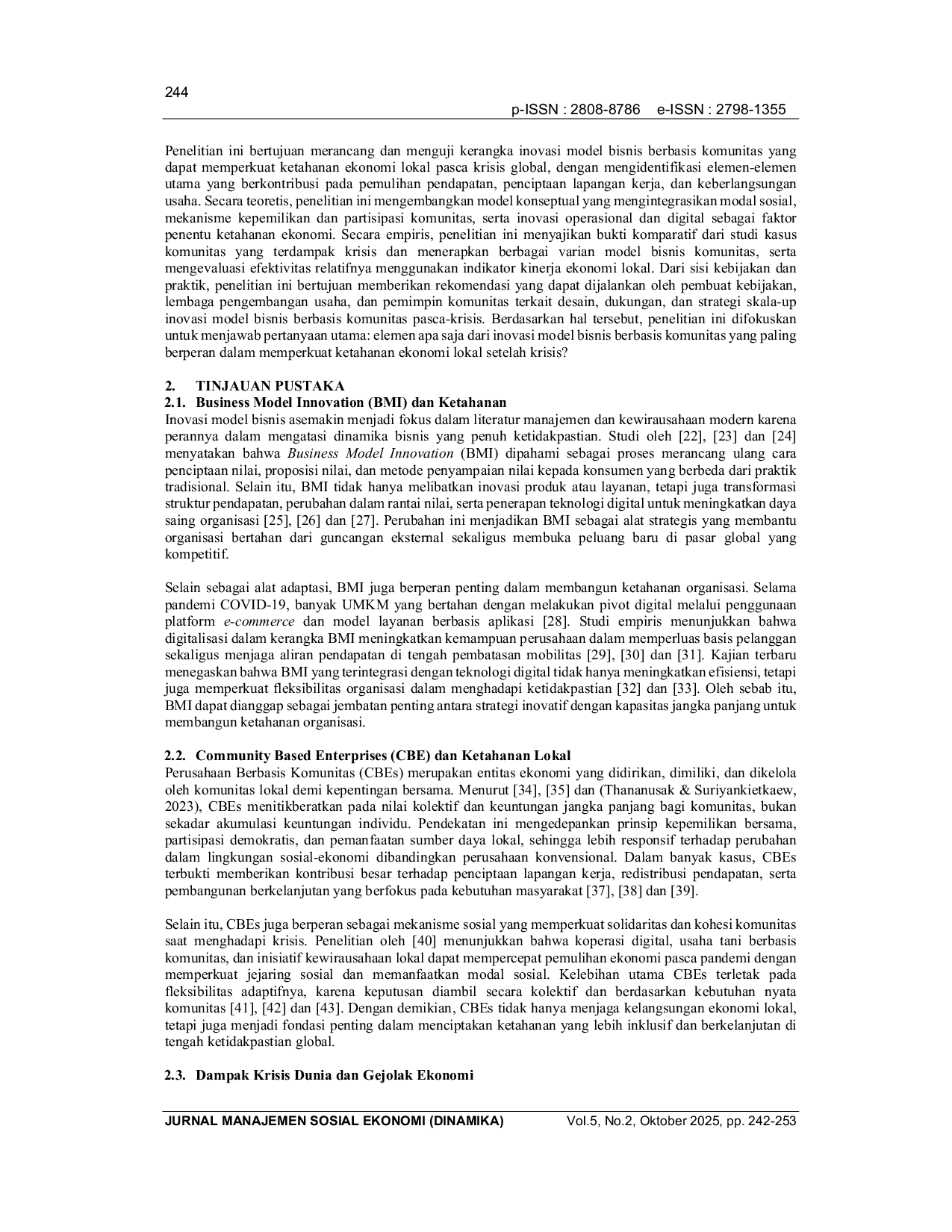 JURIS Peran Inovasi Model Bisnis Berbasis Komunitas dalam Memperkuat Ketahanan Ekonomi Setelah Krisis Global