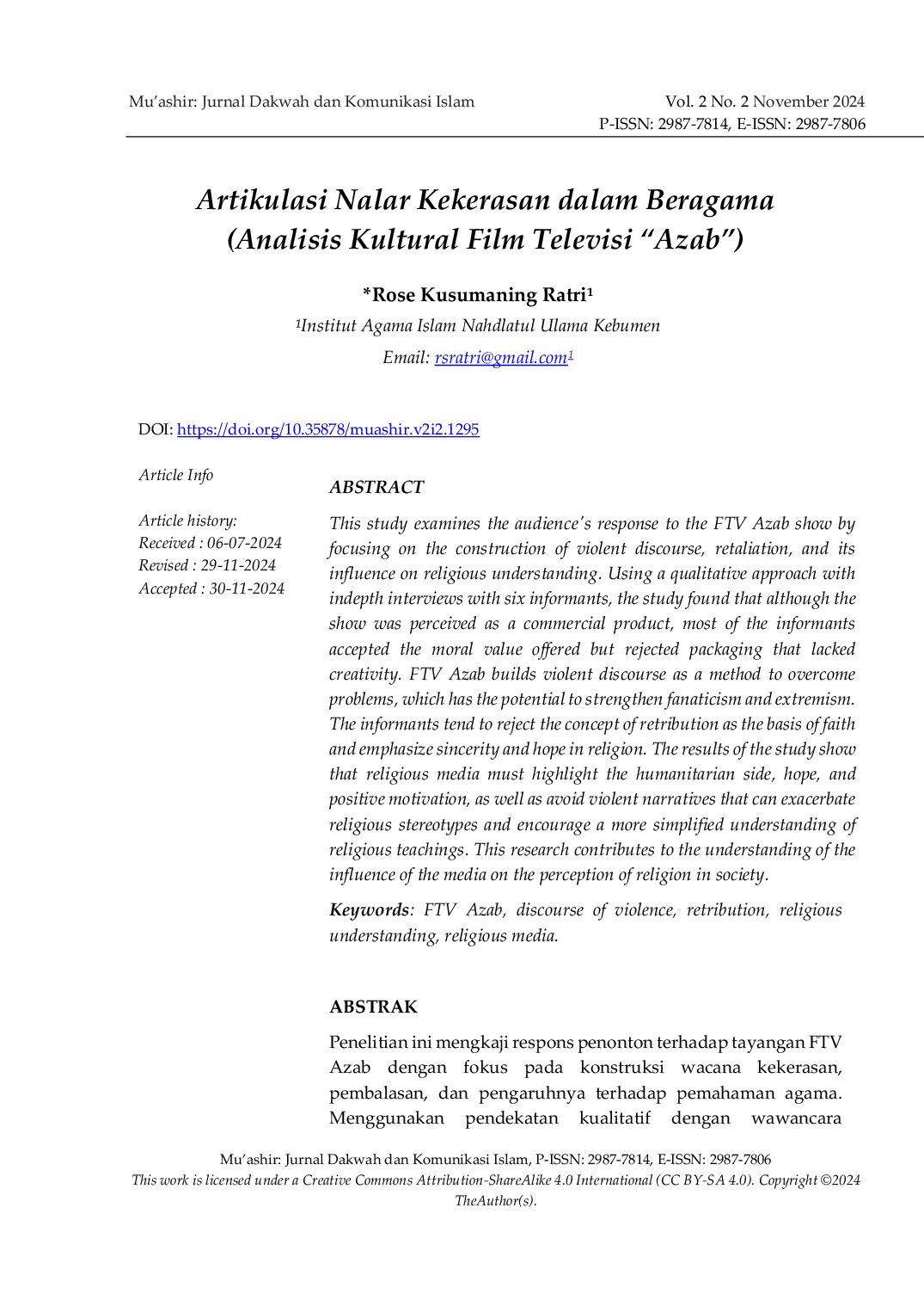 JURIS Artikulasi Nalar Kekerasan dalam Beragama Analisis Kultural Film Televisi Azab