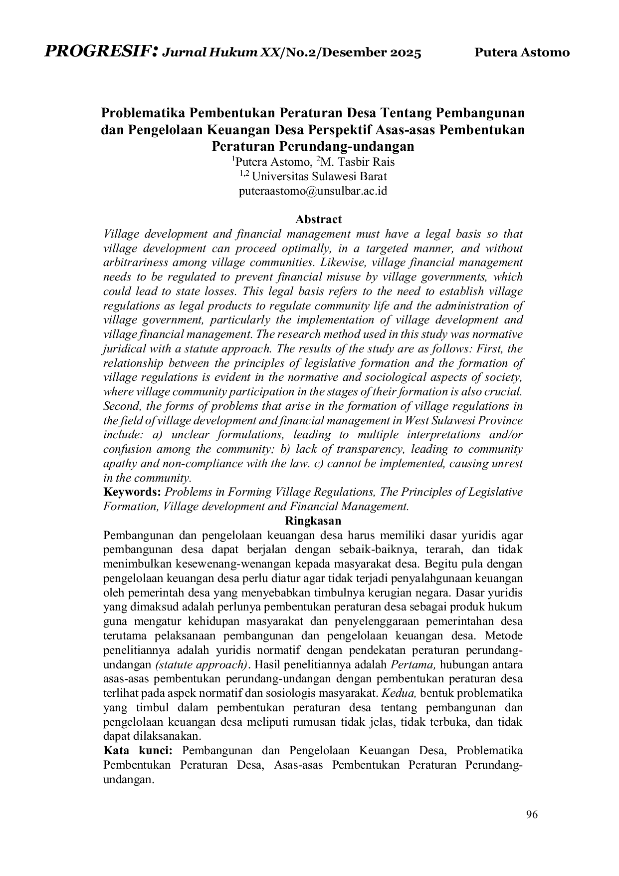 JURIS Problematika Pembentukan Peraturan Desa Tentang Pembangunan dan Pengelolaan Keuangan Desa Perspektif Asas asas Pembentukan Peraturan Perundang undangan