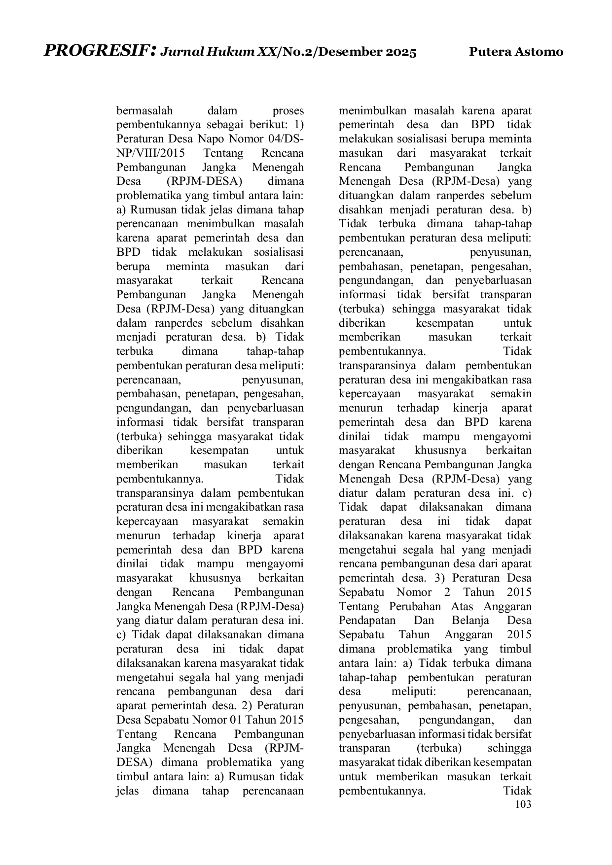 JURIS Problematika Pembentukan Peraturan Desa Tentang Pembangunan dan Pengelolaan Keuangan Desa Perspektif Asas asas Pembentukan Peraturan Perundang undangan