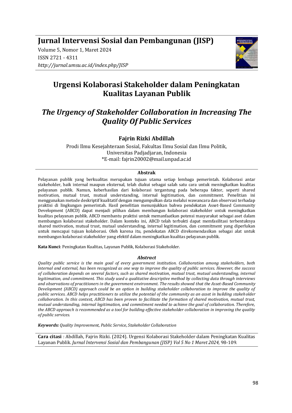 JURIS Urgensi Kolaborasi Stakeholder dalam Peningkatan Kualitas Layanan Publik