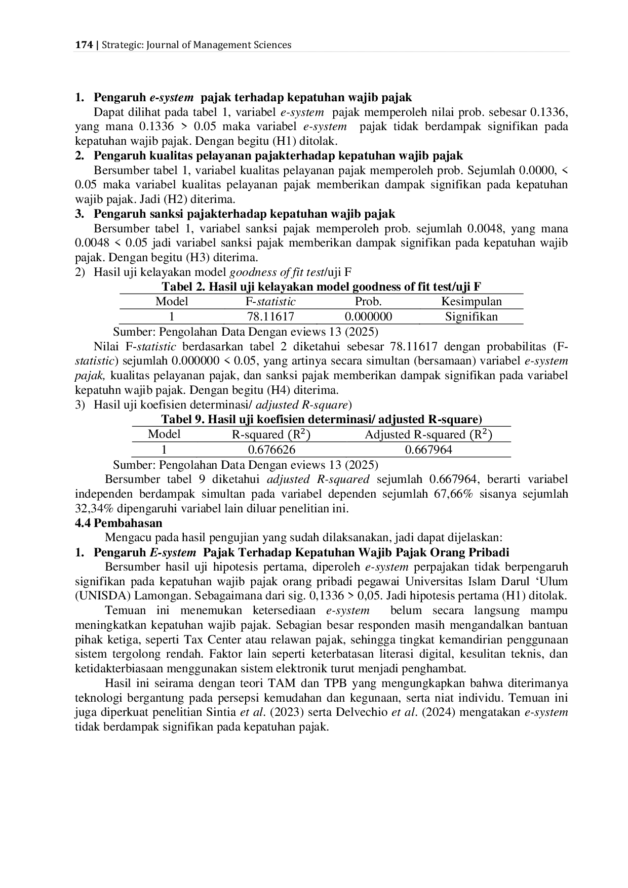 JURIS Pengaruh E system Perpajakan Kualitas Pelayanan Pajak dan Sanksi Pajak Terhadap Kepatuhan Wajib Pajak Orang Pribadi