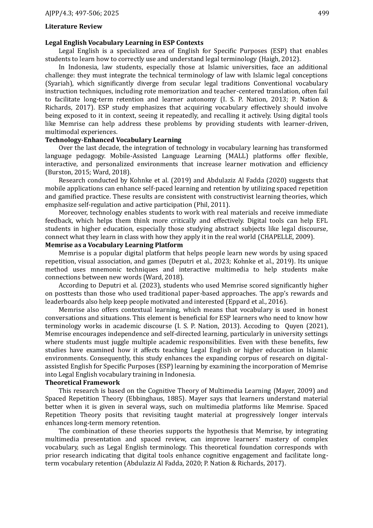 JURIS Enhancing Legal English Vocabulary Acquisition through Memrise The Role of Gamified Association in Islamic Higher Education