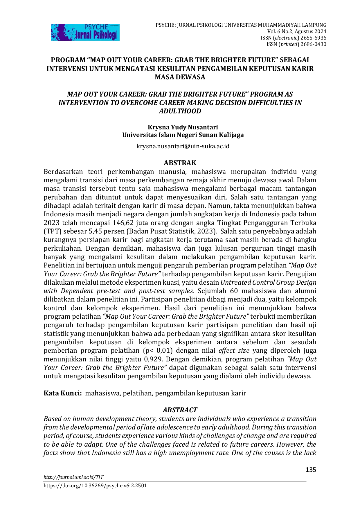 JURIS Program Map Out Your Career Grab The Brighter Future Sebagai Intervensi Untuk Mengatasi Kesulitan Pengambilan Keputusan Karir Masa Dewasa