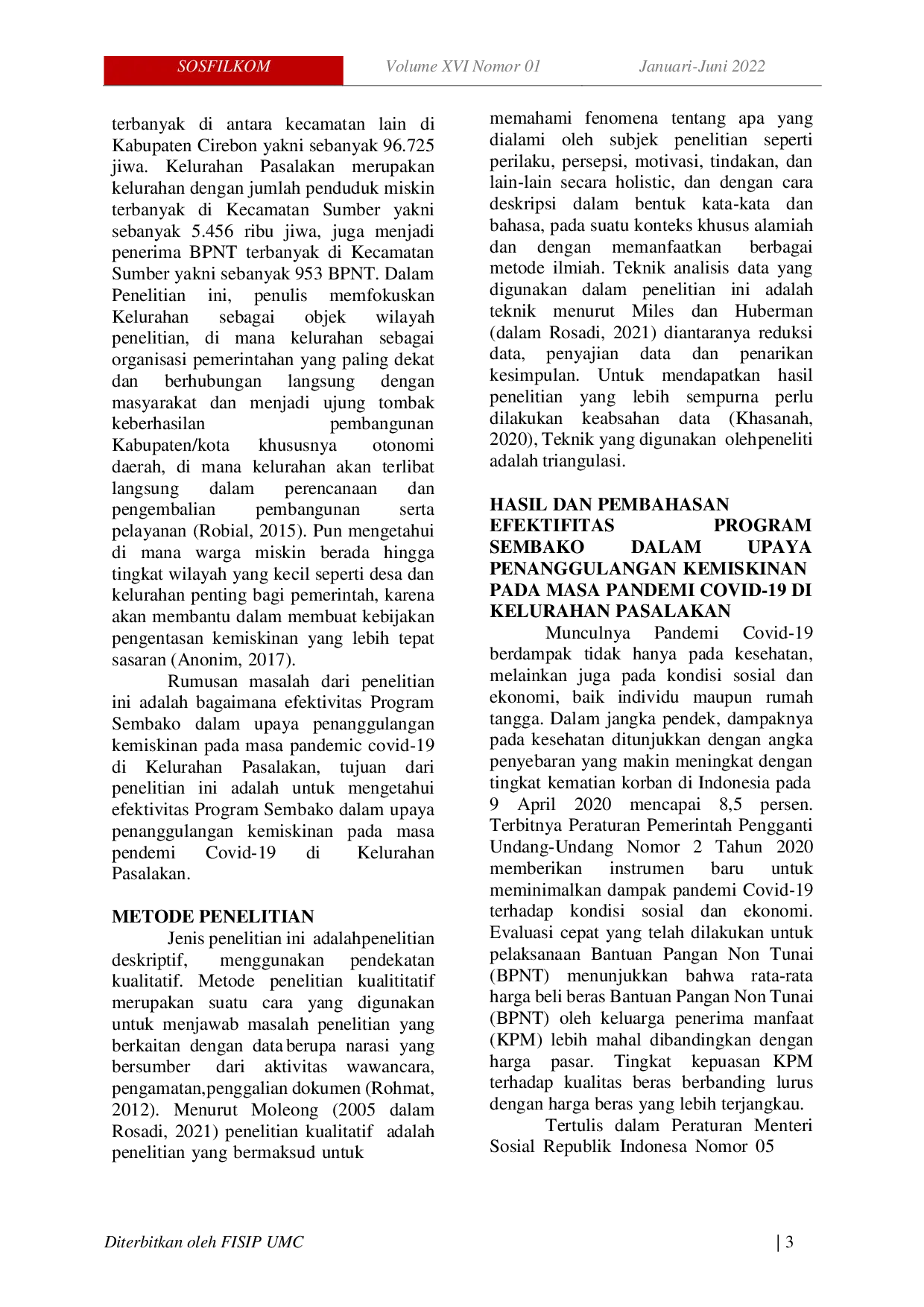 JURIS Efektivitas Program Sembako Dalam Upaya Penanggulangan Kemiskinan Pada Masa Pandemi Covid 19 Di Kelurahan Pasalakan