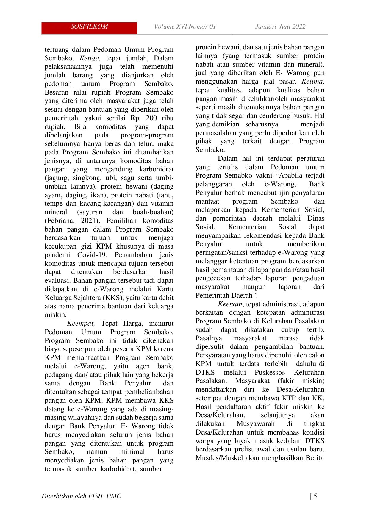 JURIS Efektivitas Program Sembako Dalam Upaya Penanggulangan Kemiskinan Pada Masa Pandemi Covid 19 Di Kelurahan Pasalakan