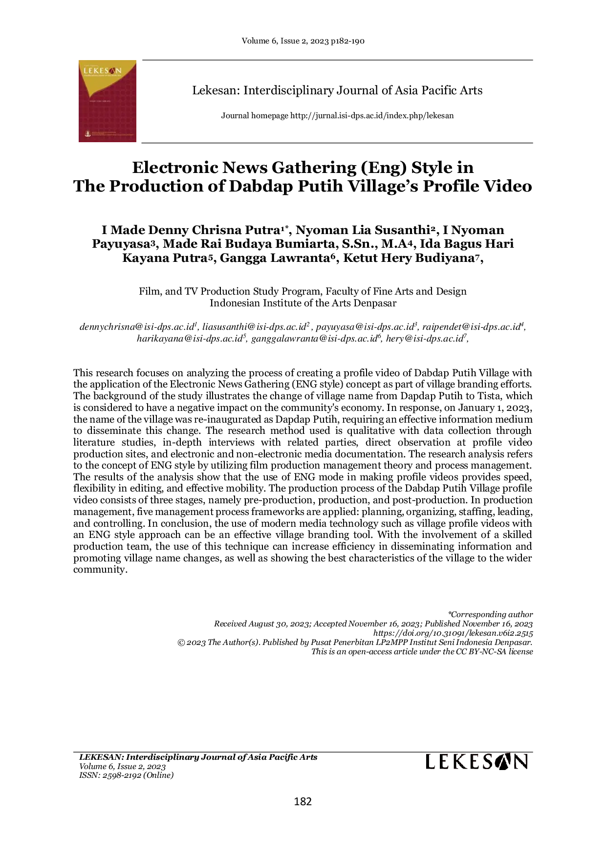 JURIS Electronic News Gathering Eng Style in The Production of Dabdap Putih Village s Profile Video