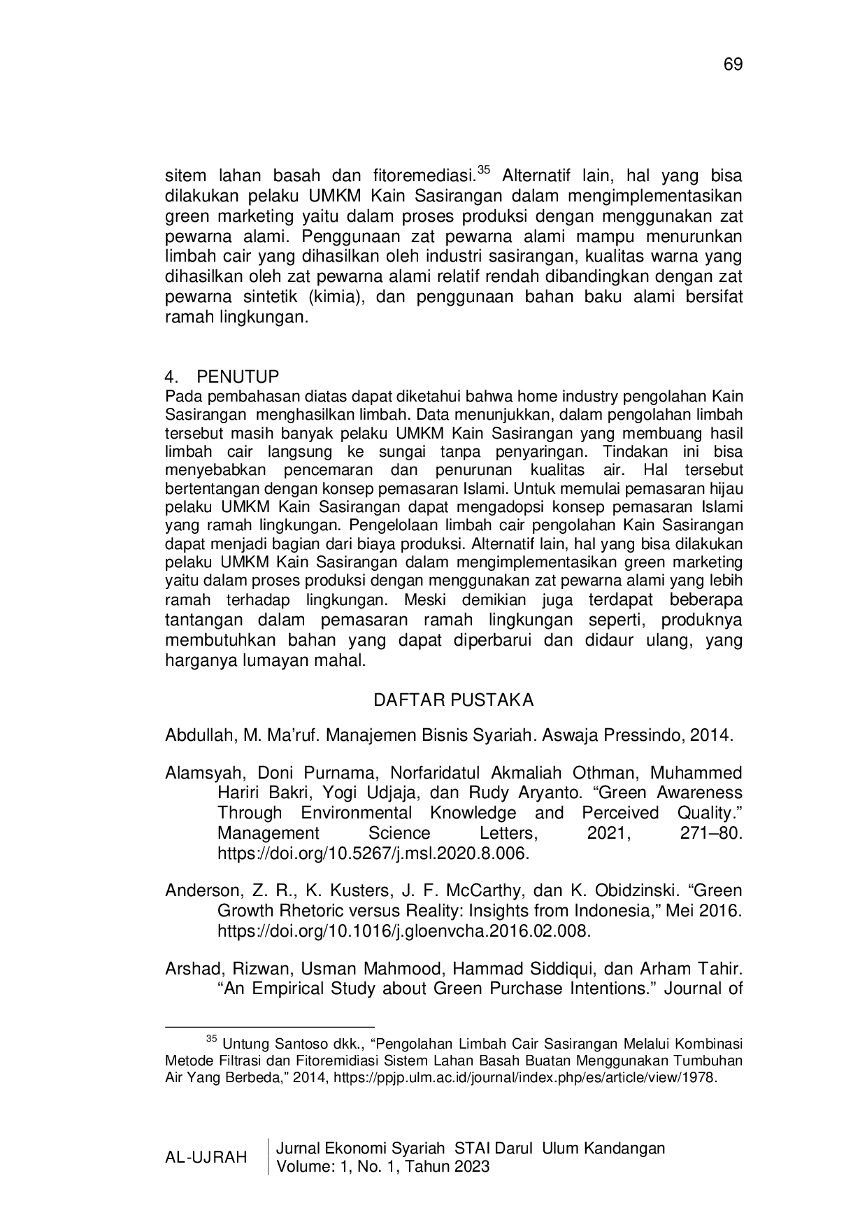 JURIS Implementasi Green Marketing pada Pelaku UMKM Kain Sasirangan Telaah Pemasaran Islami