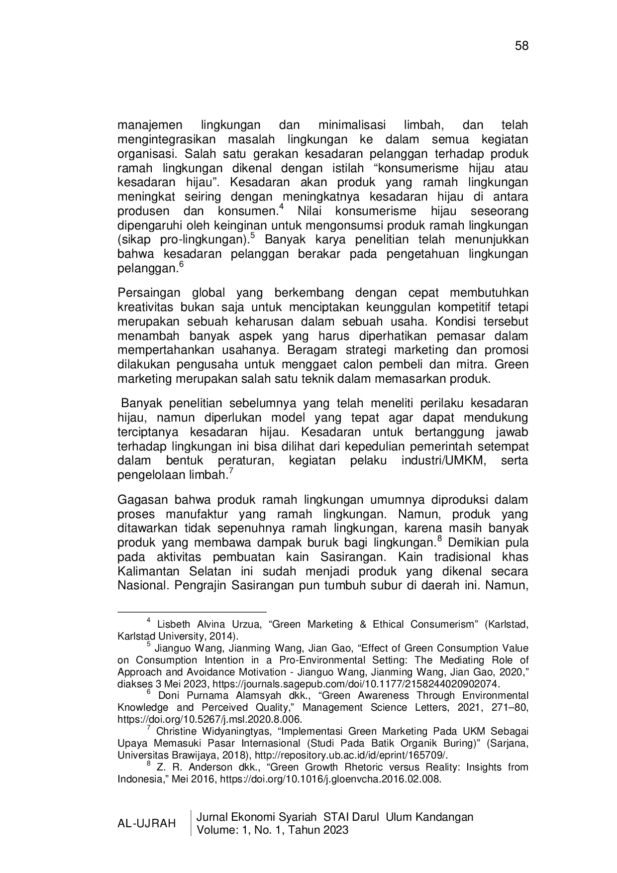 JURIS Implementasi Green Marketing pada Pelaku UMKM Kain Sasirangan Telaah Pemasaran Islami