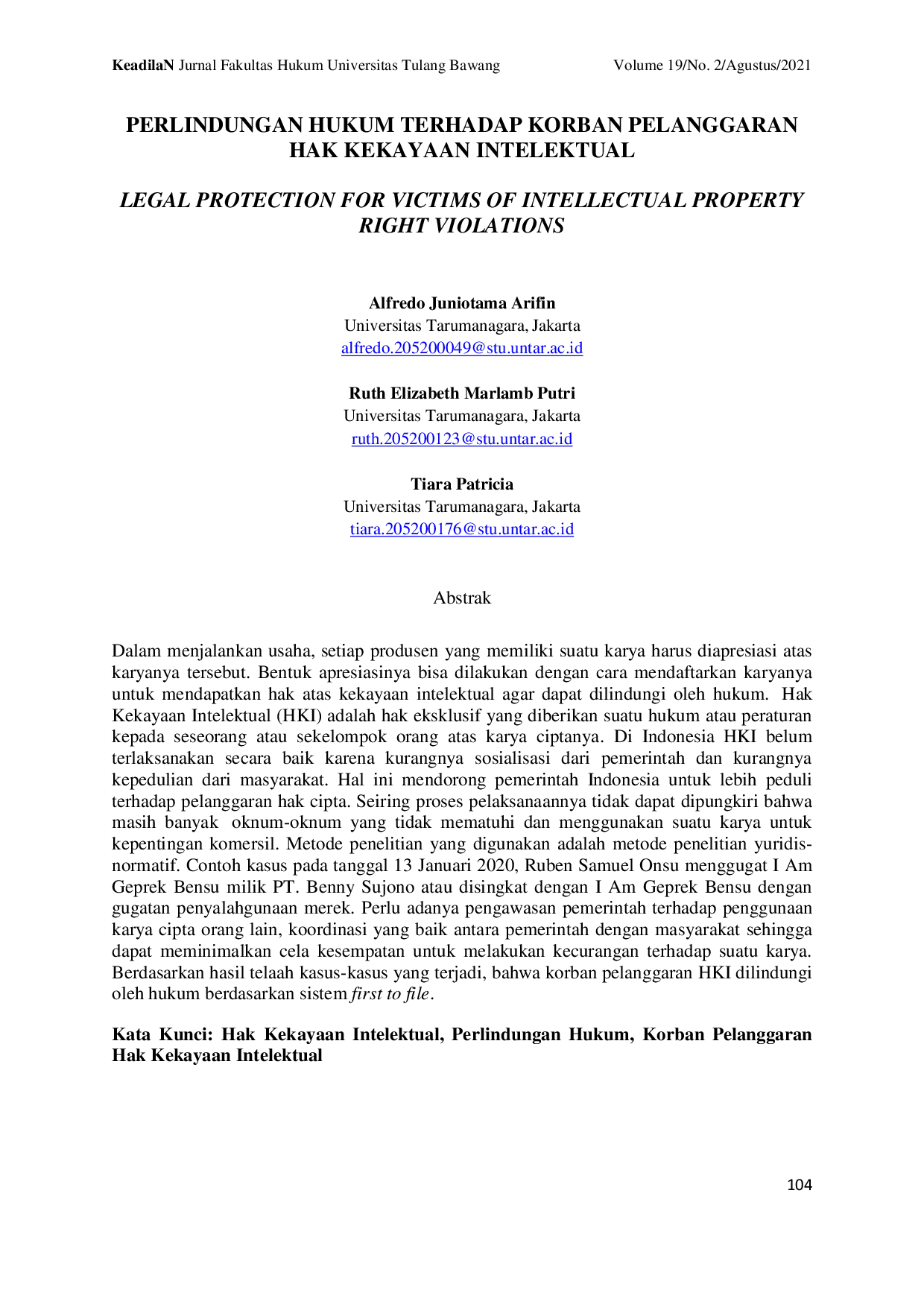JURIS Perlindungan Hukum Terhadap Korban Pelanggaran Hak Kekayaan Intelektual