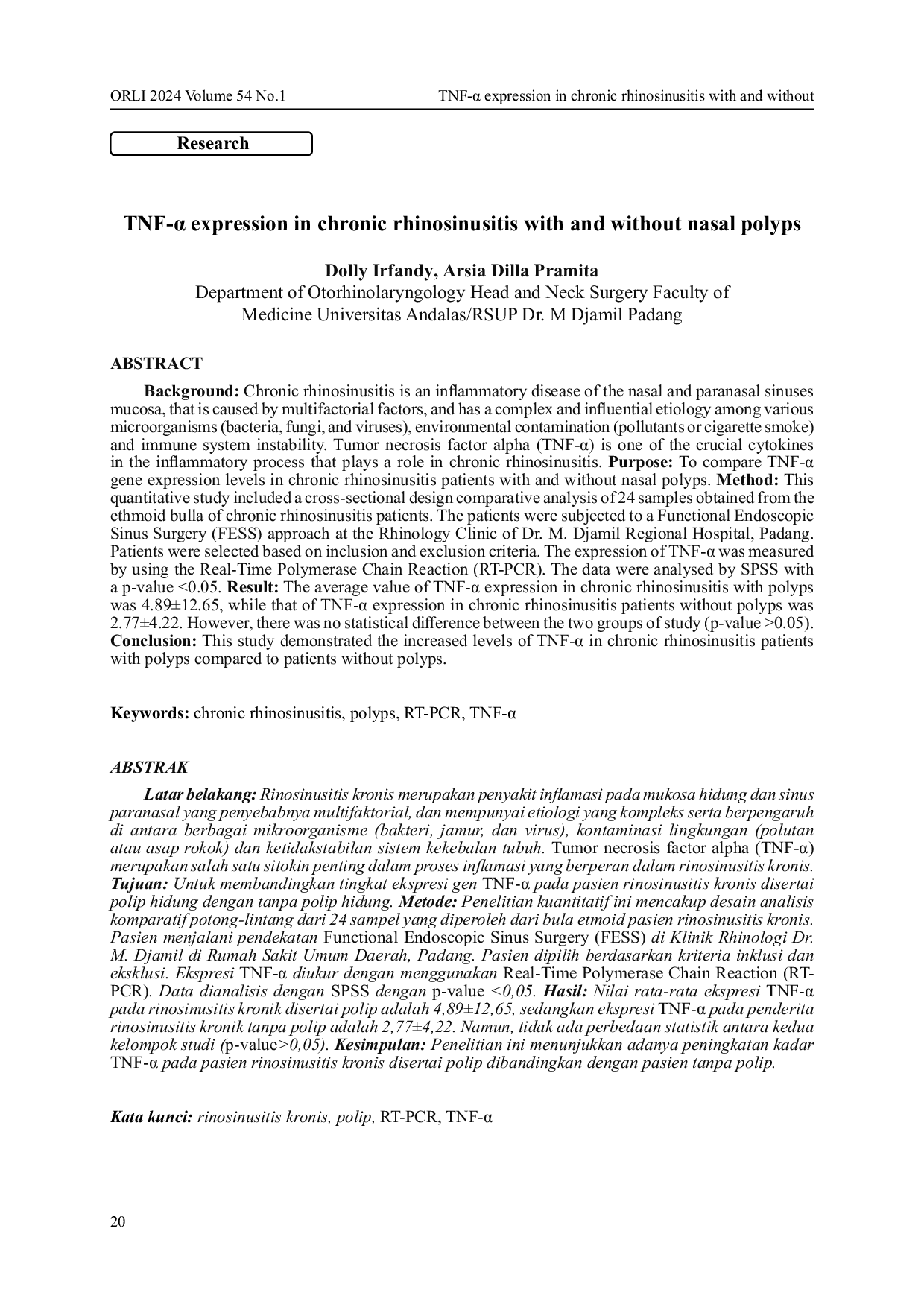 JURIS TNF expression in chronic rhinosinusitis with and without nasal polyps