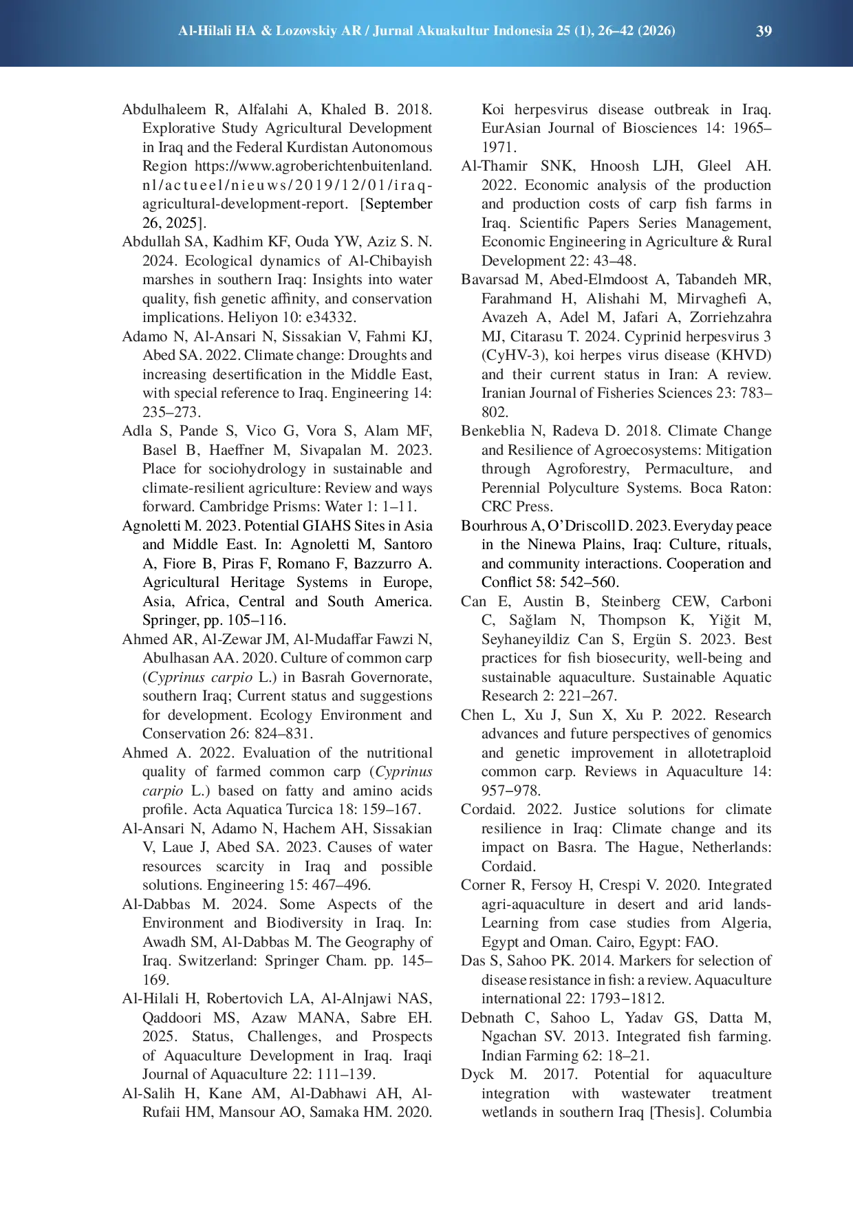 JURIS Common carp aquaculture Cyprinus carpio in Iraq history challenges and opportunities