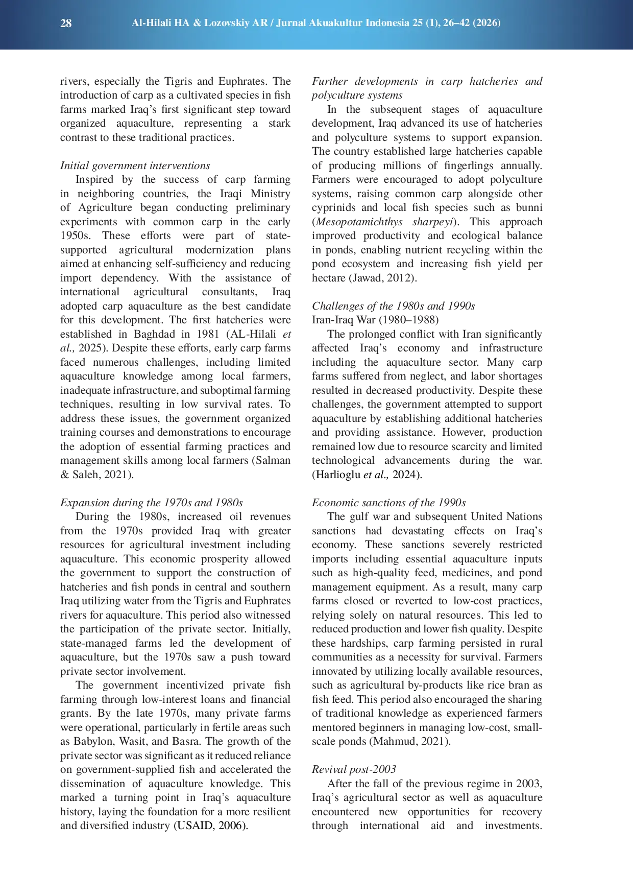 JURIS Common carp aquaculture Cyprinus carpio in Iraq history challenges and opportunities