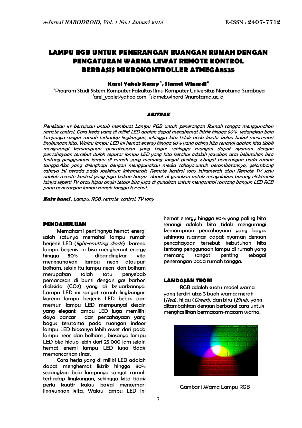 JURIS Lampu RGB Untuk Penerangan Ruangan Rumah Dengan Pengaturan Warna Lewat Remote Kontrol Berbasis ATmega8535