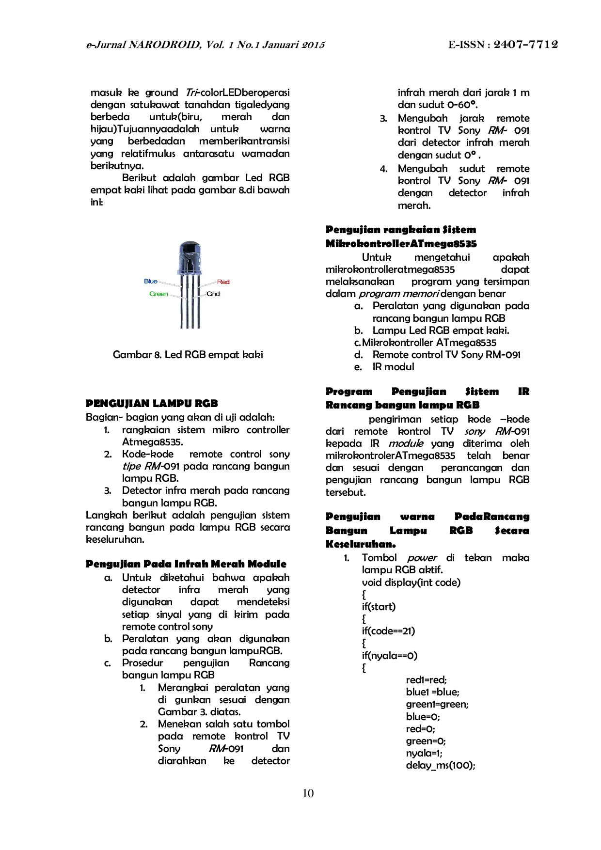 JURIS Lampu RGB Untuk Penerangan Ruangan Rumah Dengan Pengaturan Warna Lewat Remote Kontrol Berbasis ATmega8535