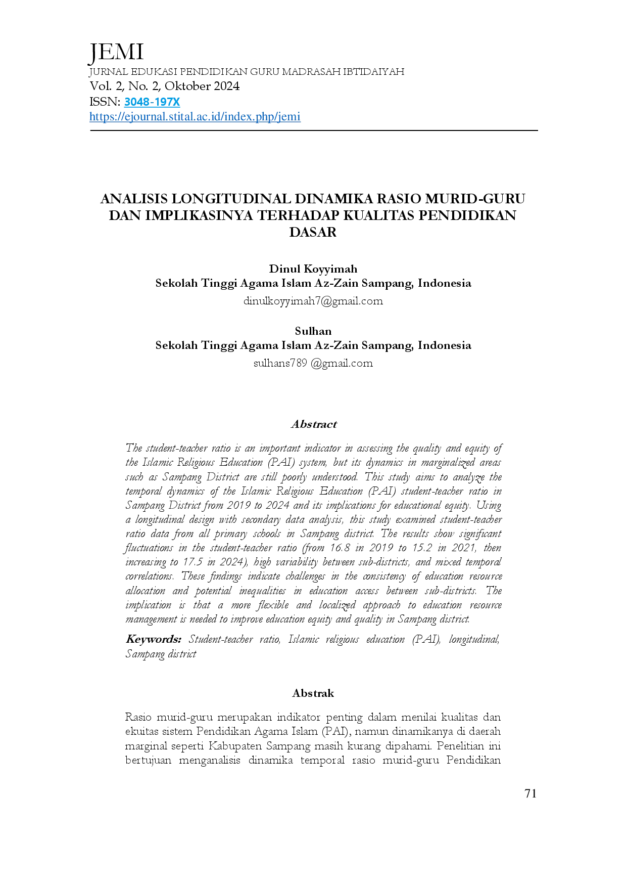 juris Analisis Longitudinal Dinamika Rasio MuridAcGuru Dan Implikasi Siya Terhadap Kualitas Pendidikan Dasar