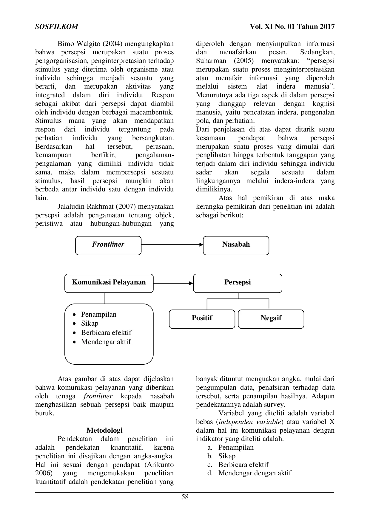 JURIS Persepsi Nasabah Terhadap Implementasi Komunikasi Pelayanan Front Liner BNI Cabang Pembantu Pekalipan Cirebon