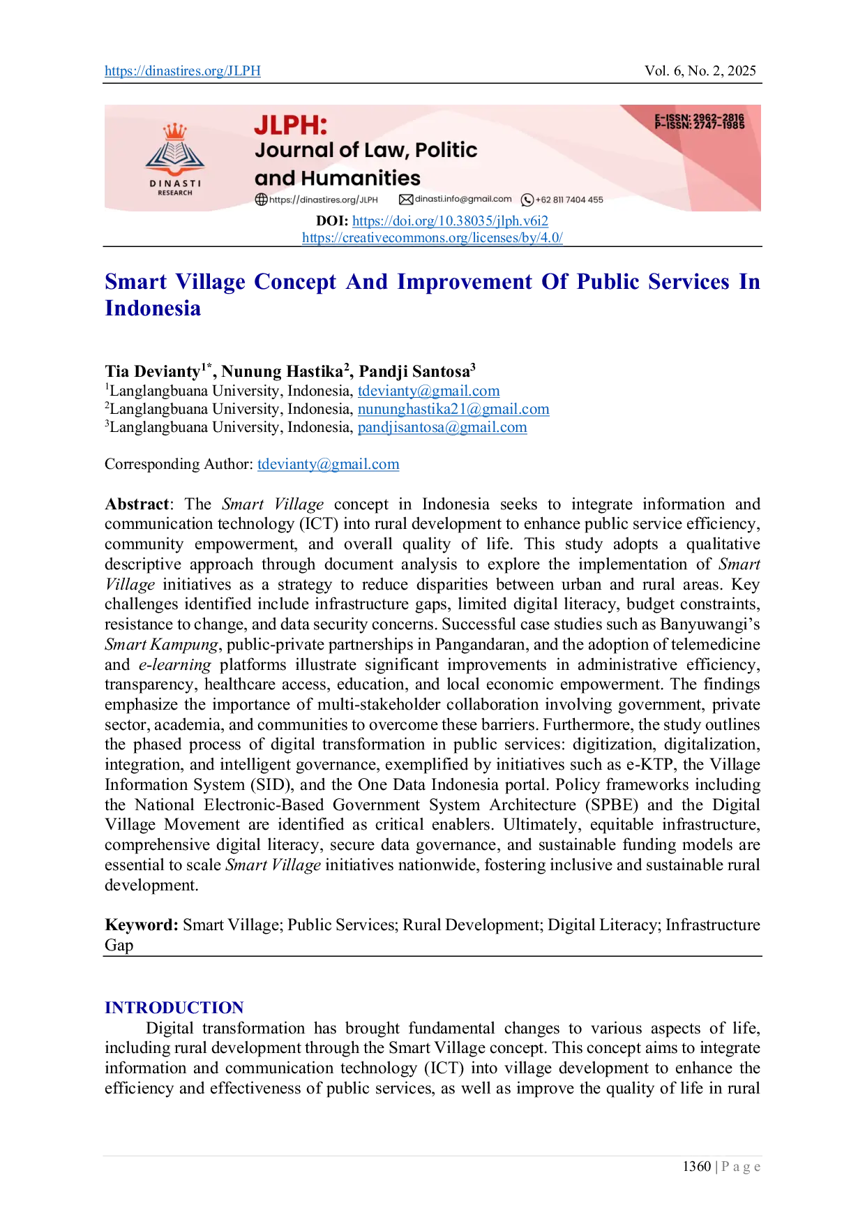 JURIS Smart Village Concept And Improvement Of Public Services In Indonesia