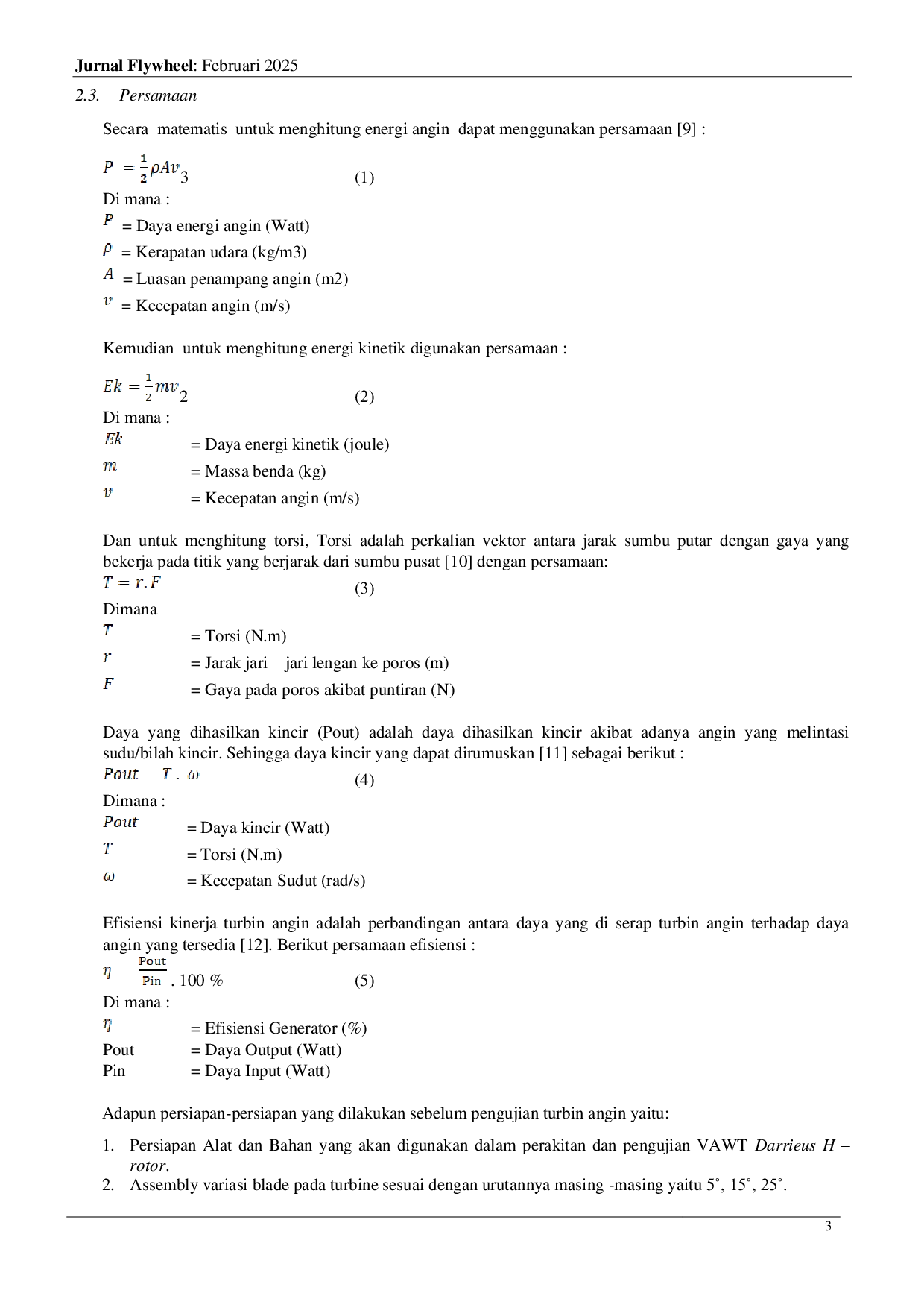 JURIS Pengaruh Variasi Sudut Blade pada Vertical Wind Turbine Darrieus Tipe H terhadap Kinerja Wind Turbine