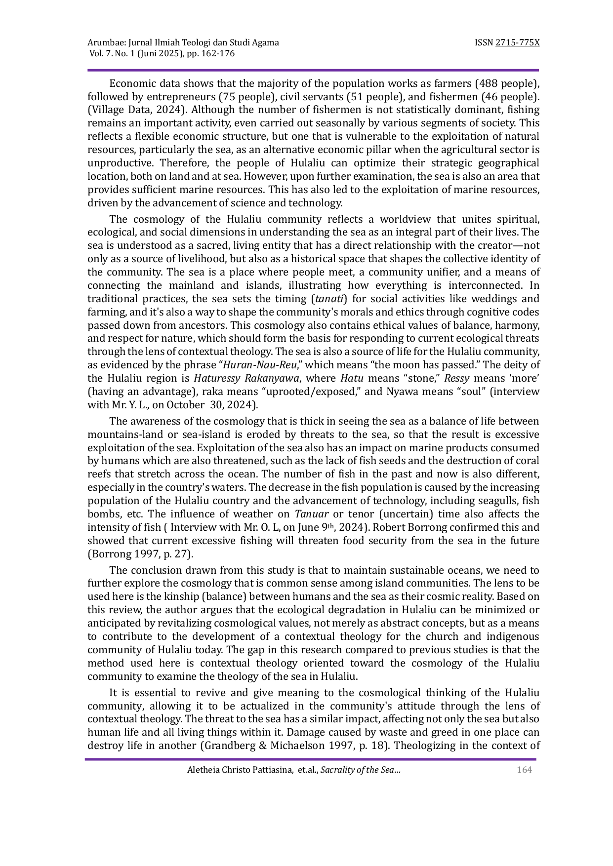 JURIS Sacrality of the Sea A Contextual Theology of the Sea Meaning in the Cosmology of the Hulaliu Community