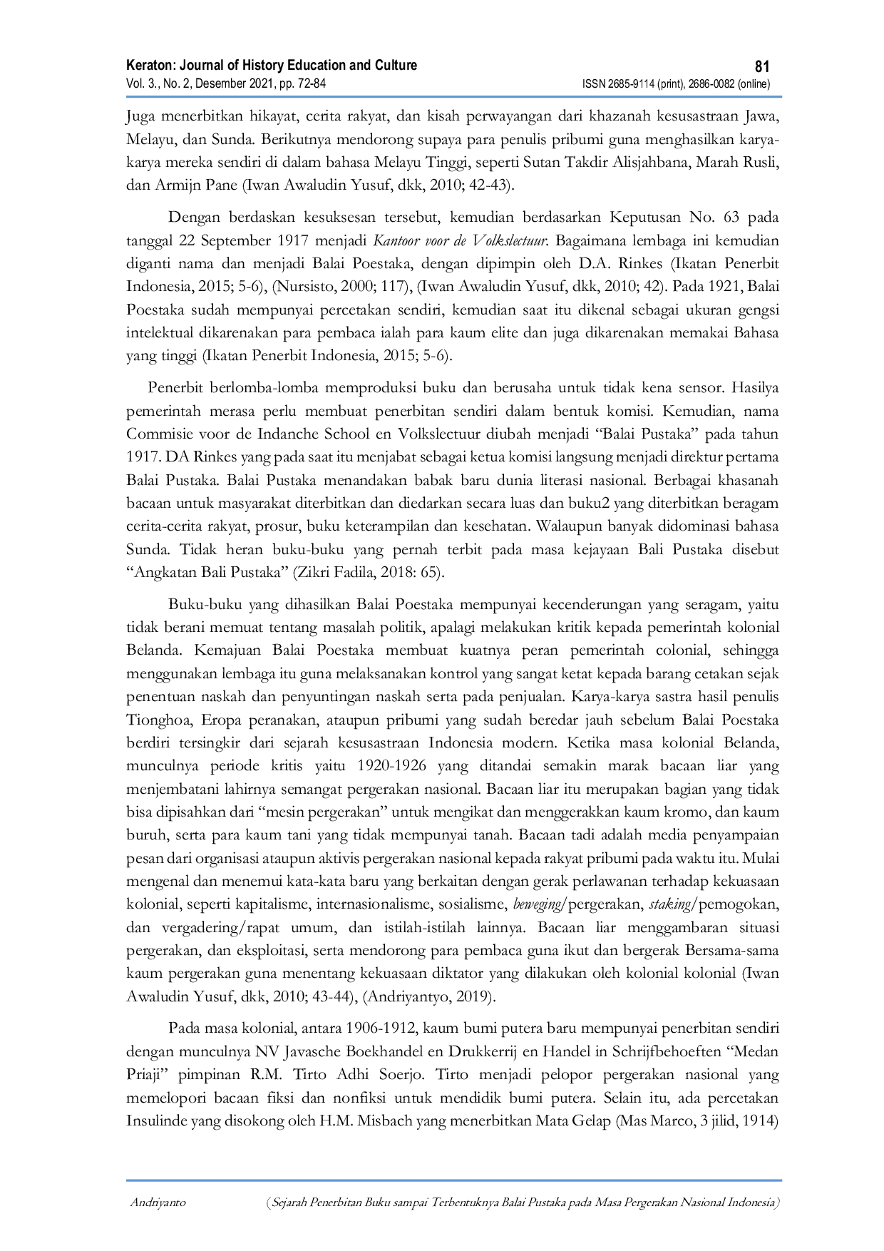 JURIS Sejarah Penerbitan Buku sampai Terbentuknya Balai Pustaka pada Masa Pergerakan Nasional Indonesia