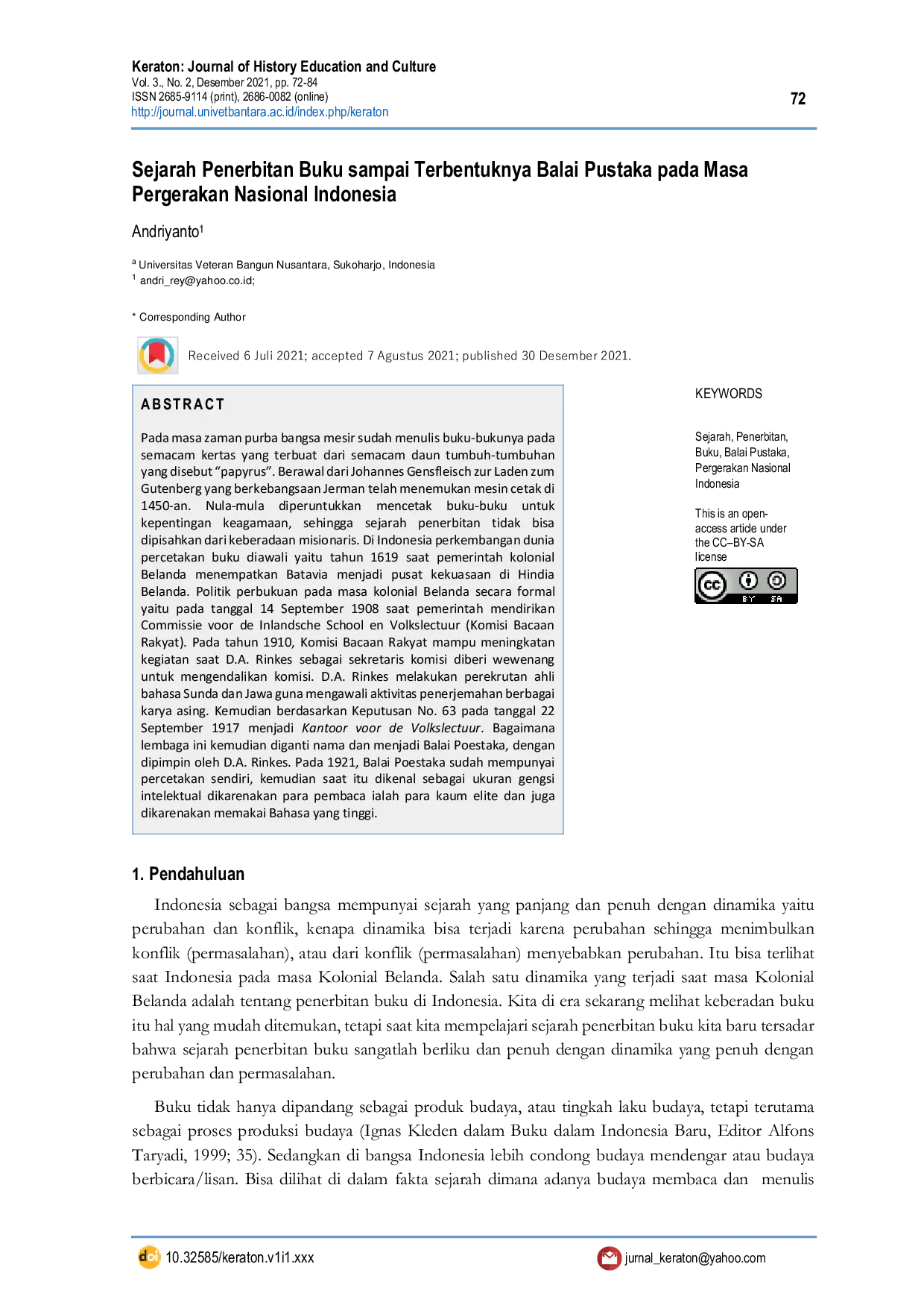 JURIS Sejarah Penerbitan Buku sampai Terbentuknya Balai Pustaka pada Masa Pergerakan Nasional Indonesia