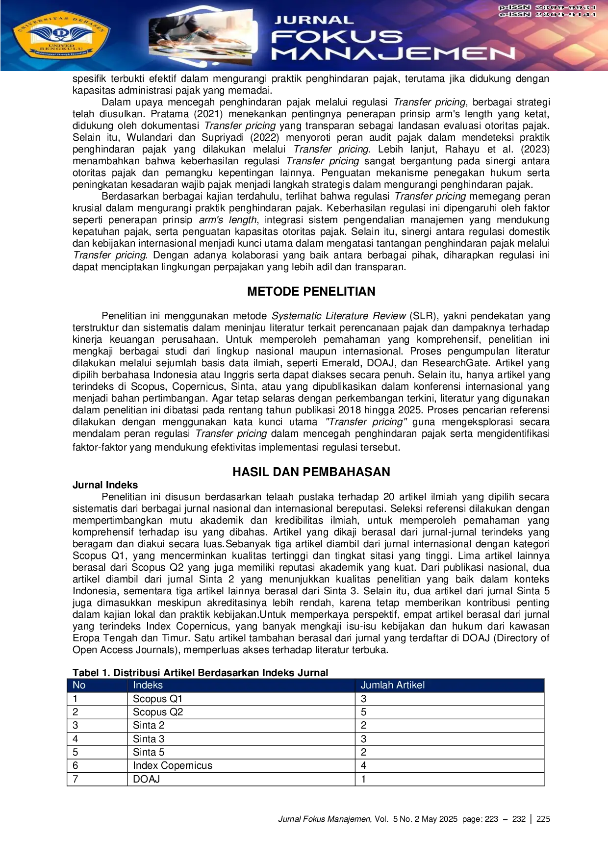 JURIS Systematic Literature Review The Role Of Transfer Pricing Regulations In Reducing Tax