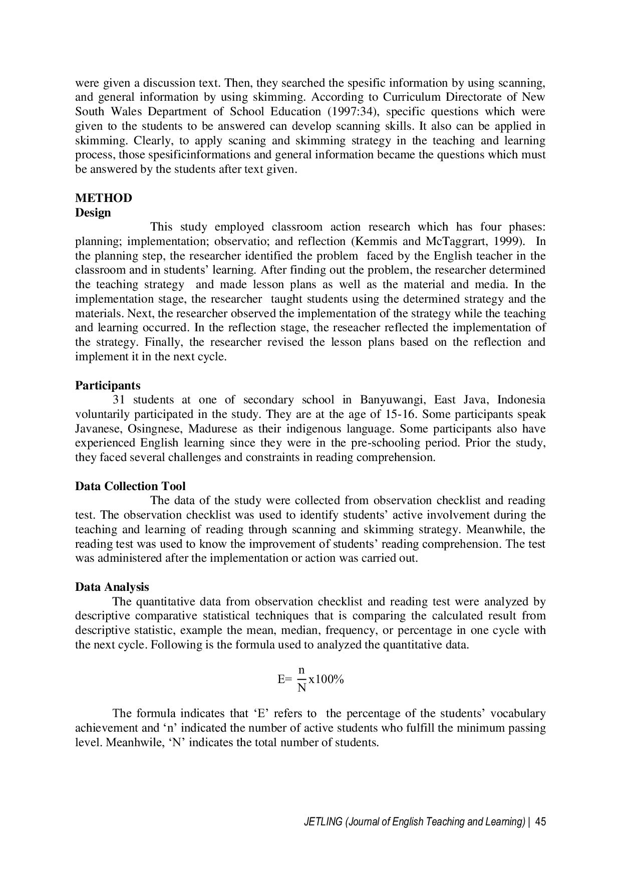 JURIS Using Scanning and Skimming Strategy to Improve Students Reading Comprehension