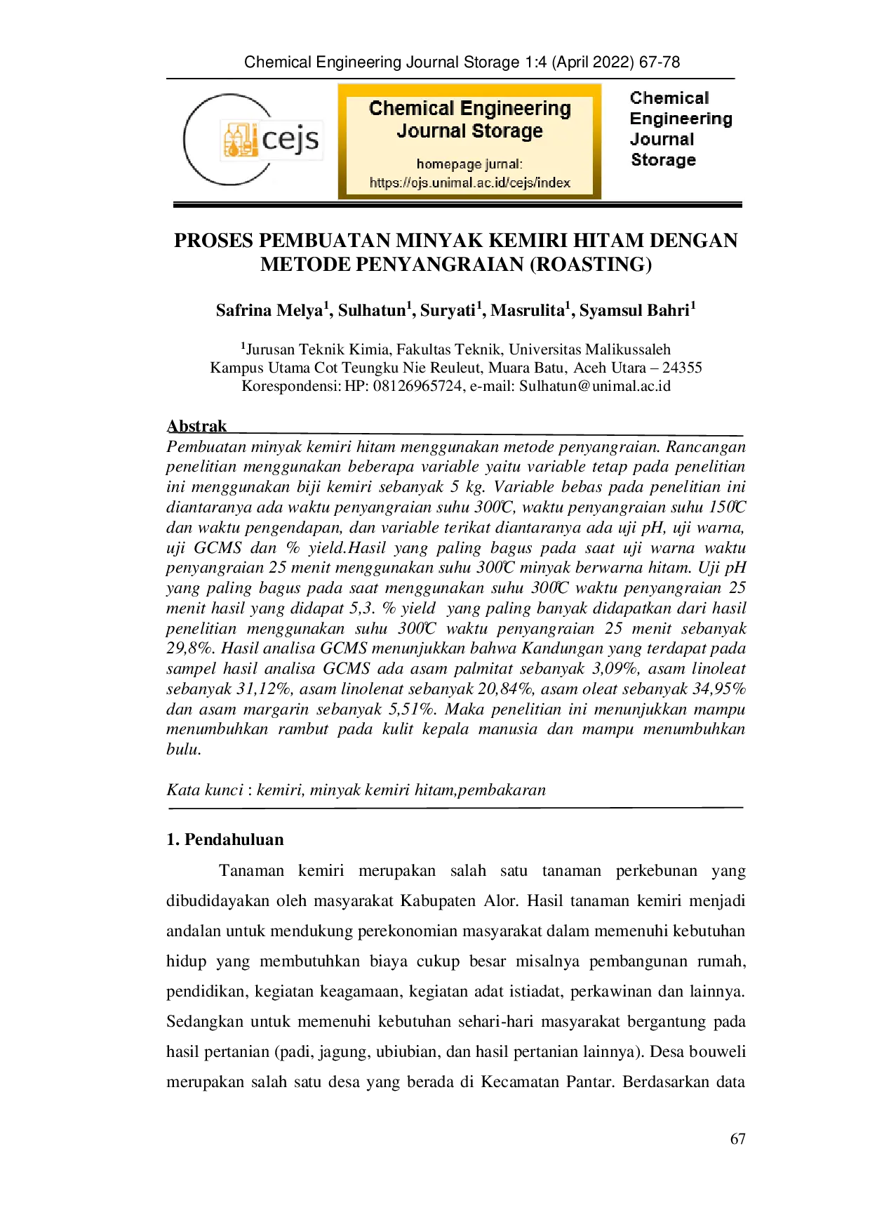 JURIS Proses Pembuatan Minyak Kemiri Hitam Dengan Metode Penyangraian Roasting