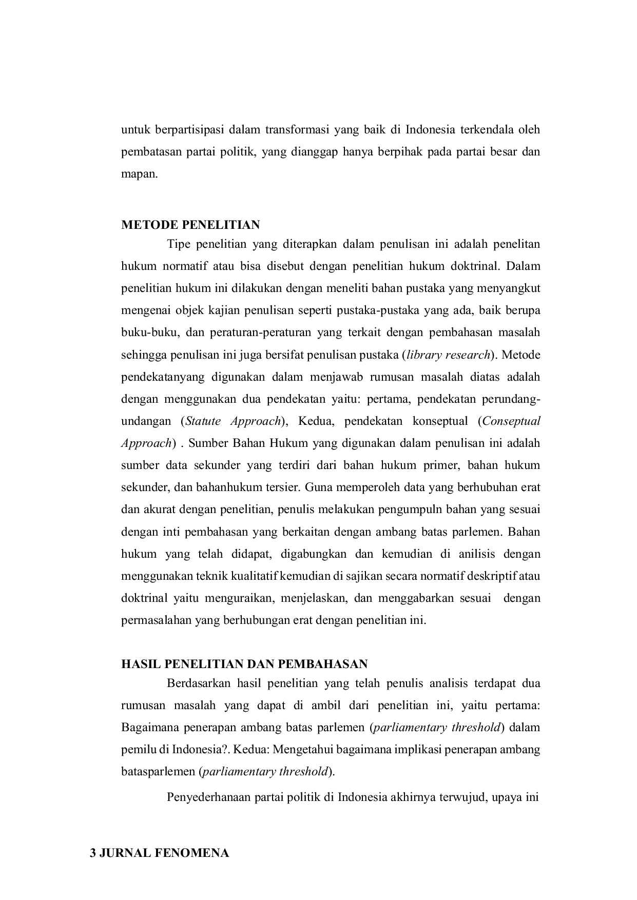 JURIS Tinjauan Hukum Penerapan Ambang Batas Parlemen Parliamentary Threshold dalam Pemilihan Umum