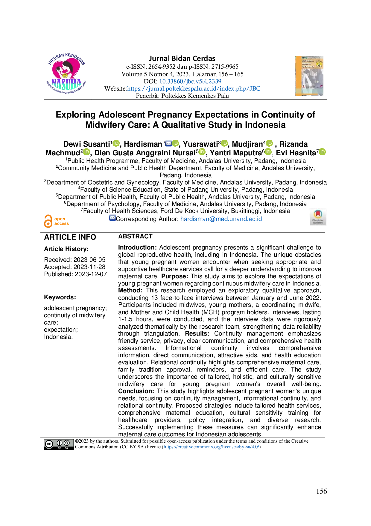 JURIS Exploring Adolescent Pregnancy Expectations in Continuity of Midwifery Care A Qualitative Study in Indonesia