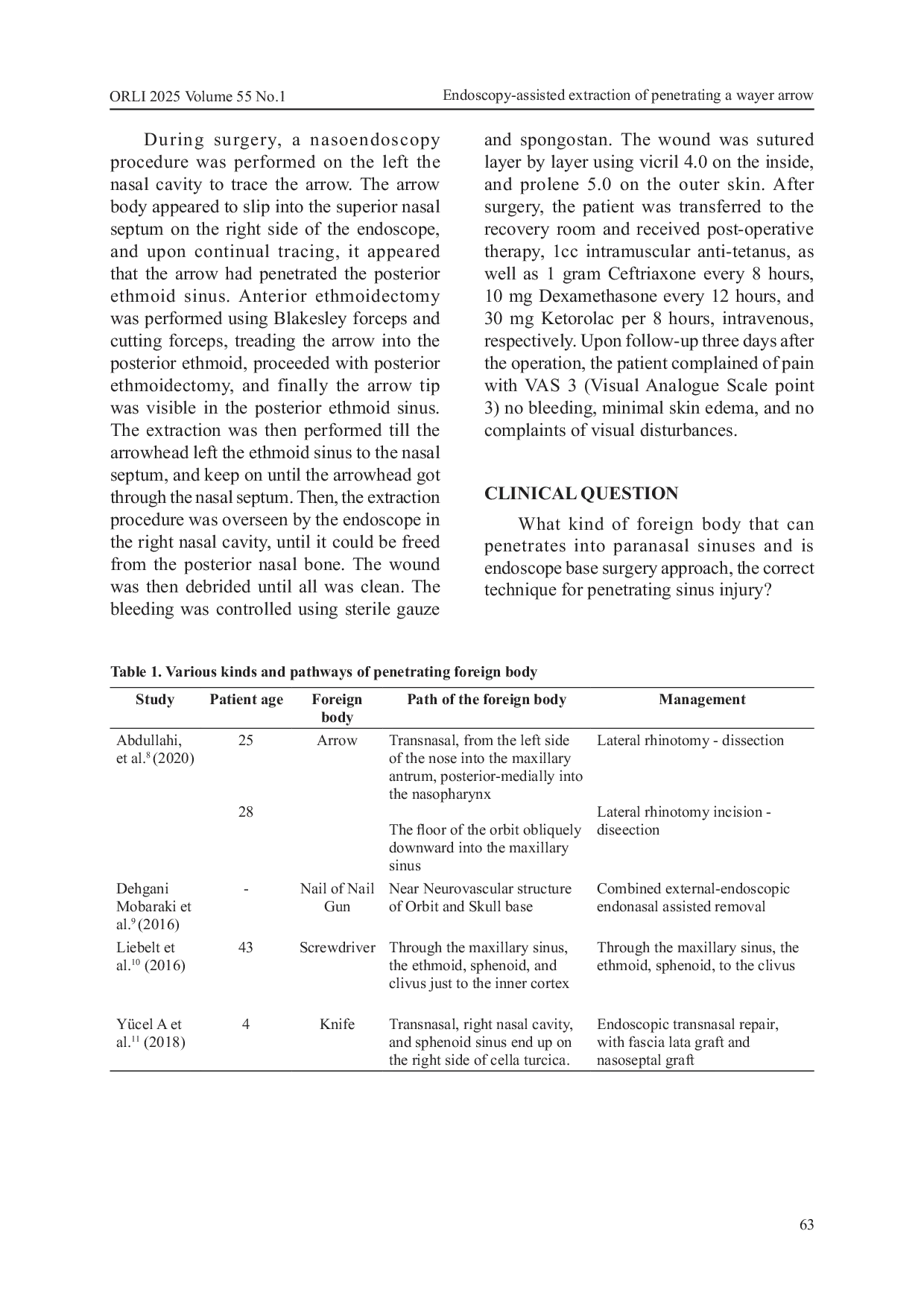 JURIS Endoscopy Assisted Extraction of Penetrating a Wayer Arrow in the Ethmoid Sinus